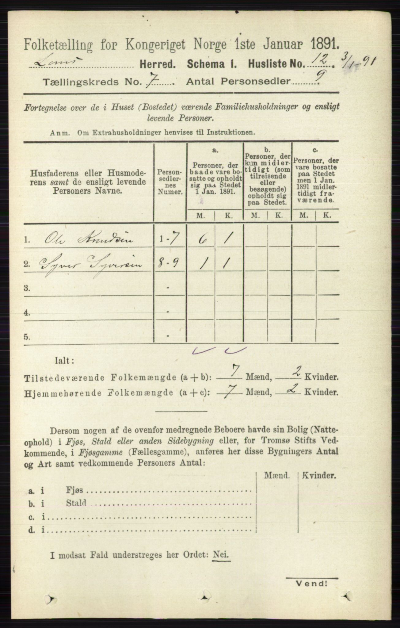 RA, 1891 census for 0514 Lom, 1891, p. 2771