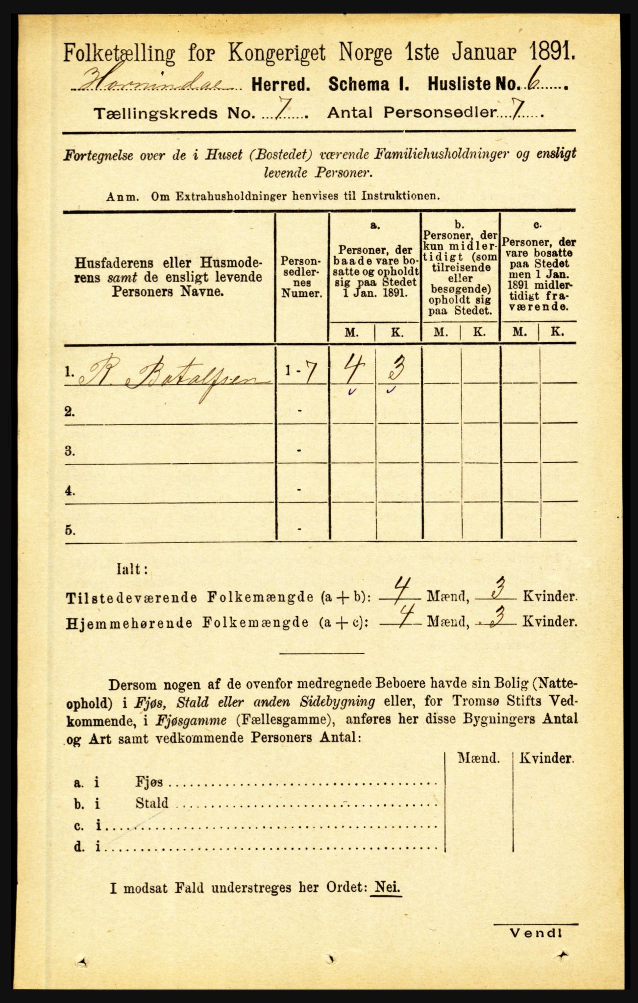 RA, 1891 census for 1444 Hornindal, 1891, p. 1732