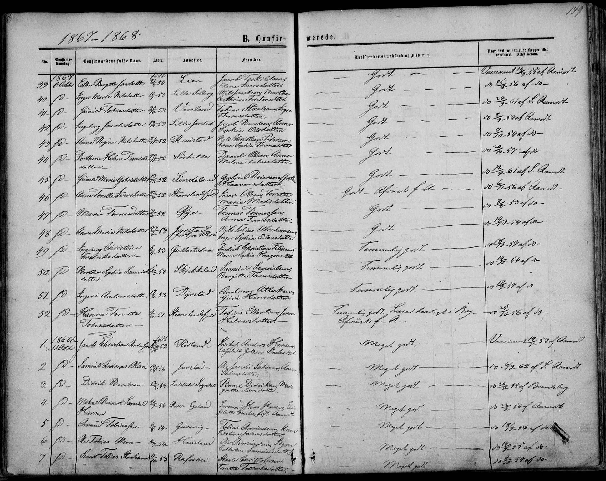 Kvinesdal sokneprestkontor, AV/SAK-1111-0026/F/Fa/Fab/L0006: Parish register (official) no. A 6, 1857-1869, p. 149