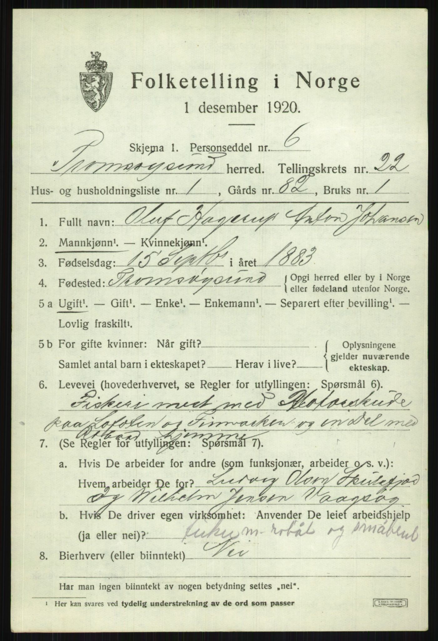 SATØ, 1920 census for Tromsøysund, 1920, p. 11274