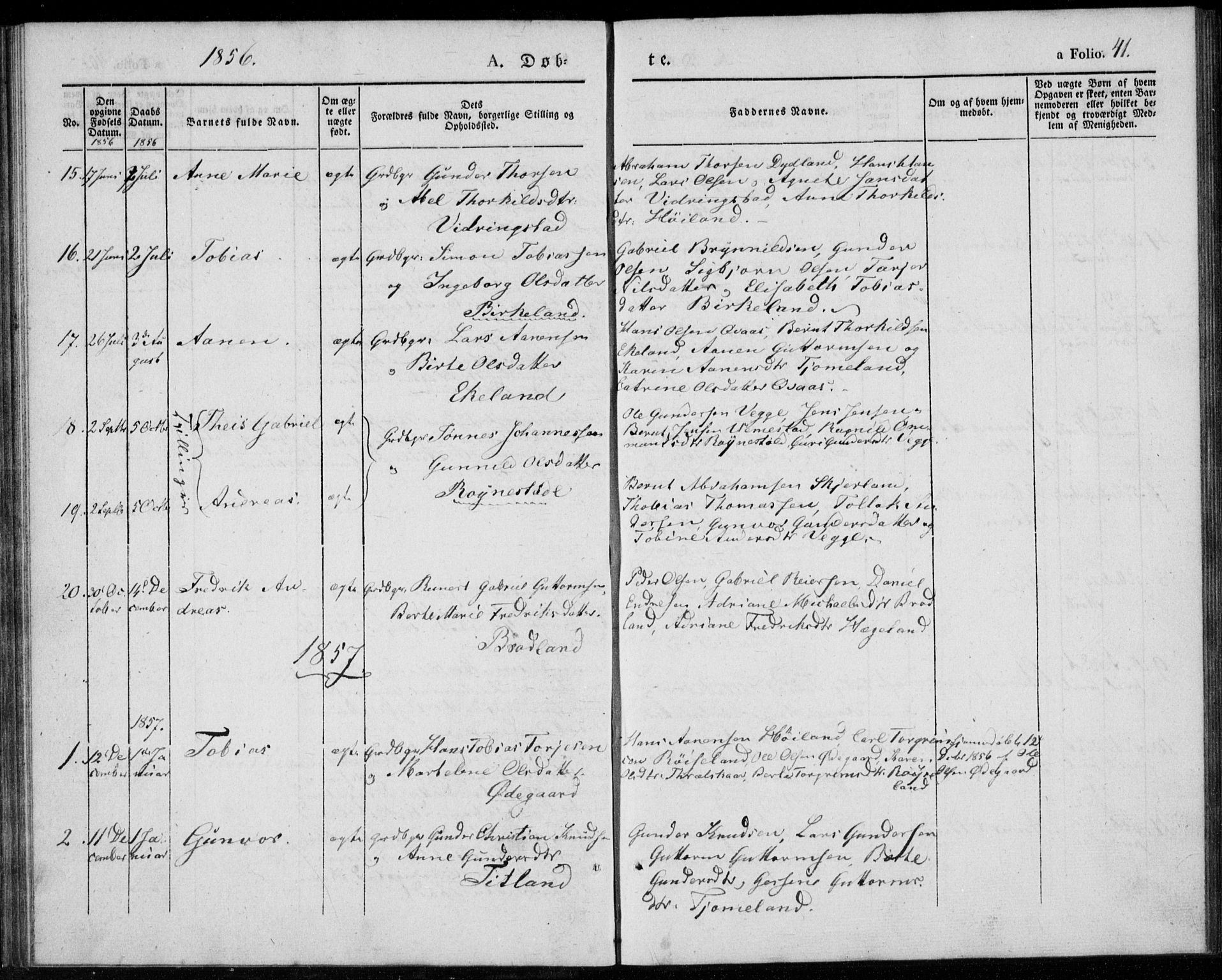 Lyngdal sokneprestkontor, AV/SAK-1111-0029/F/Fa/Fab/L0001: Parish register (official) no. A 1, 1838-1860, p. 41