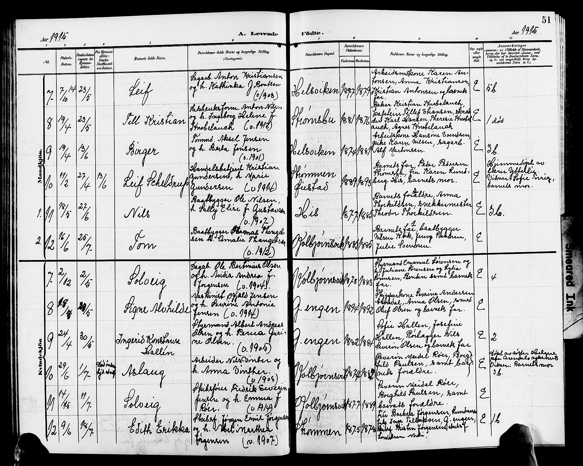 Hisøy sokneprestkontor, SAK/1111-0020/F/Fb/L0004: Parish register (copy) no. B 4, 1905-1923, p. 51