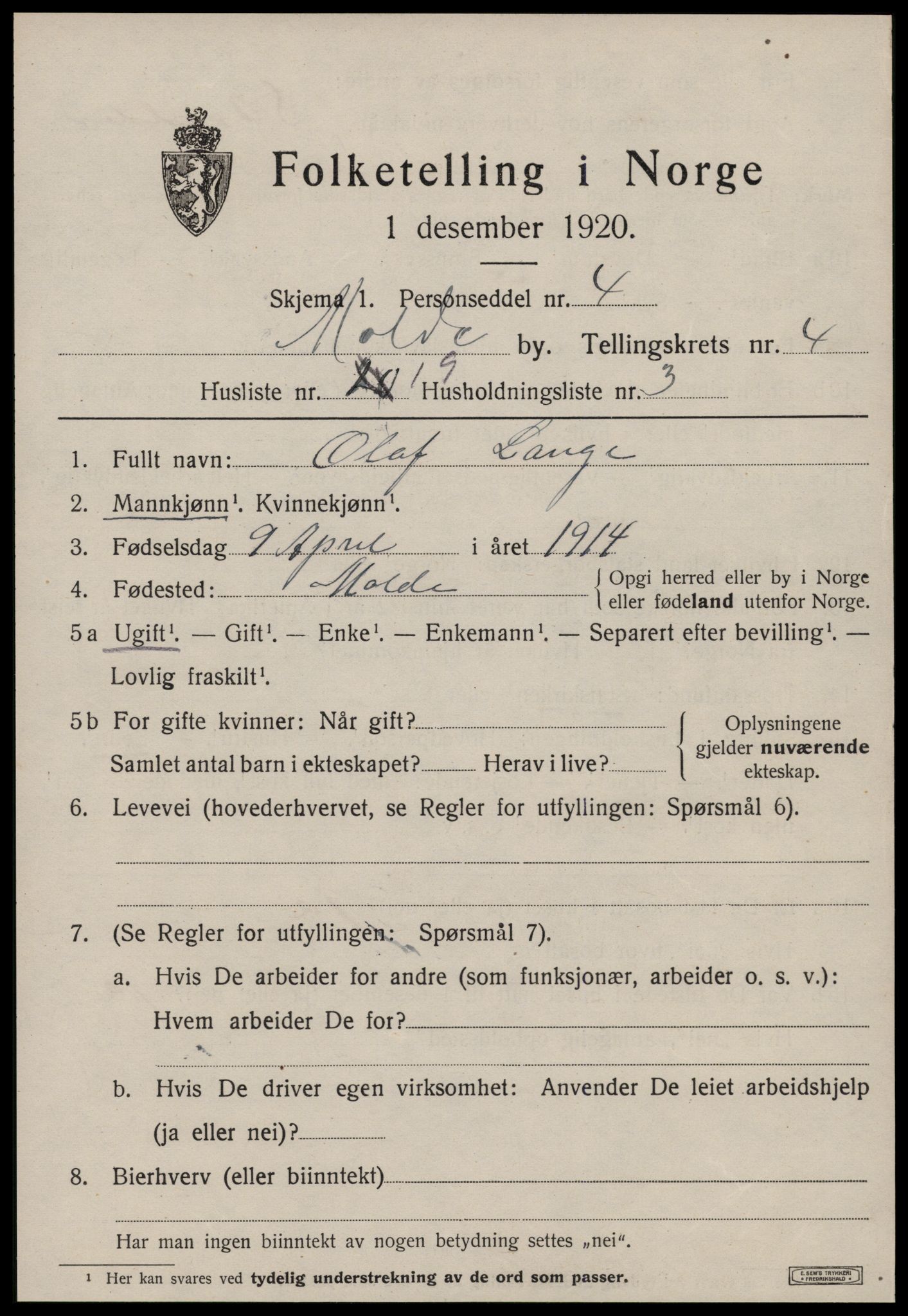 SAT, 1920 census for Molde, 1920, p. 5579