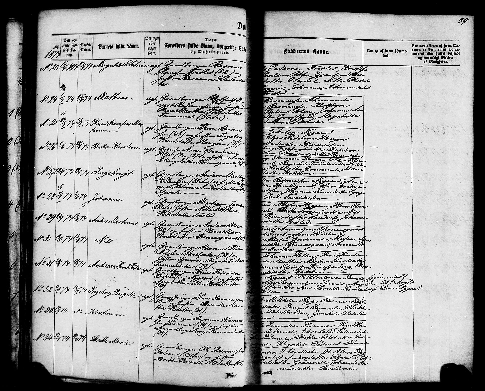 Hornindal sokneprestembete, AV/SAB-A-82401/H/Haa/Haaa/L0002: Parish register (official) no. A 2, 1867-1884, p. 39