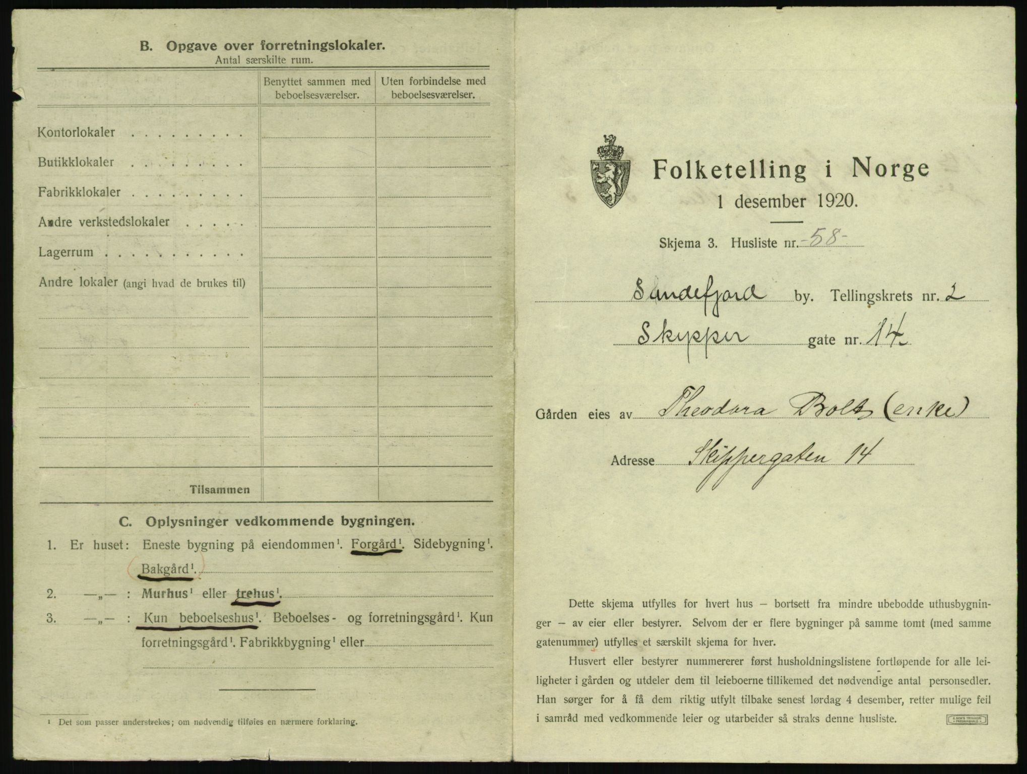 SAKO, 1920 census for Sandefjord, 1920, p. 334