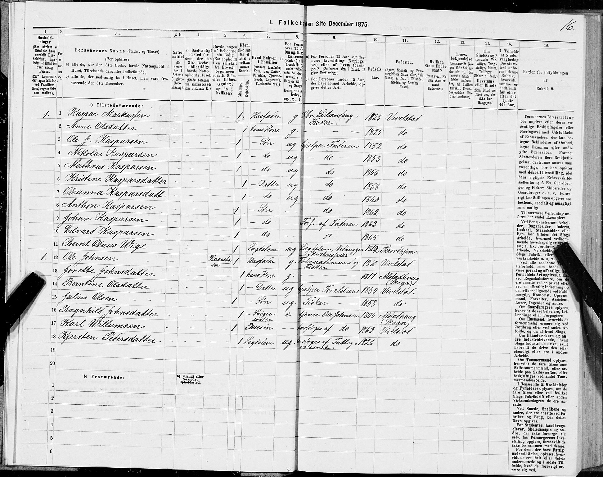 SAT, 1875 census for 1817P Tjøtta, 1875, p. 1016