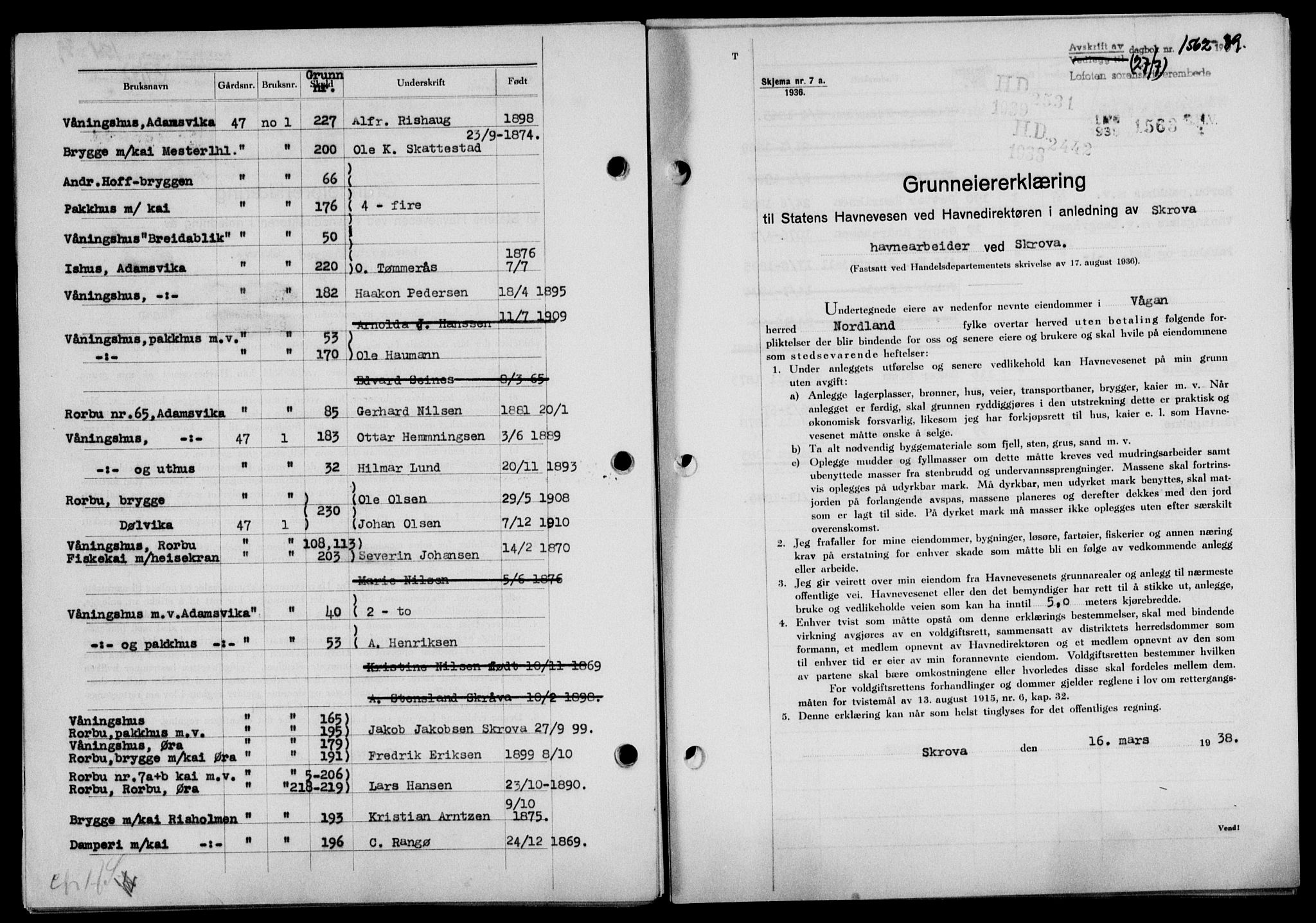 Lofoten sorenskriveri, SAT/A-0017/1/2/2C/L0006a: Mortgage book no. 6a, 1939-1939, Diary no: : 1562/1939