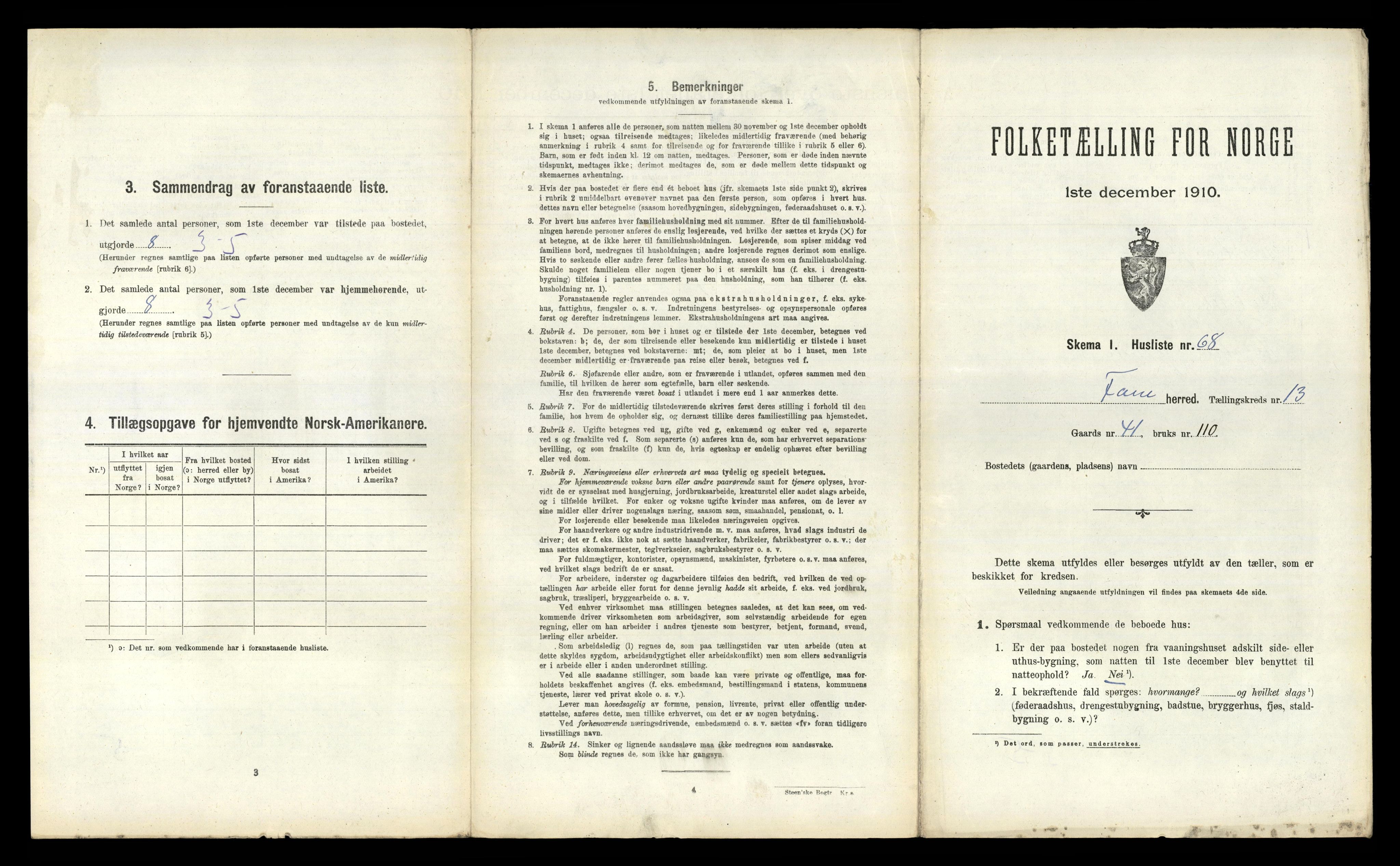 RA, 1910 census for Fana, 1910, p. 1813