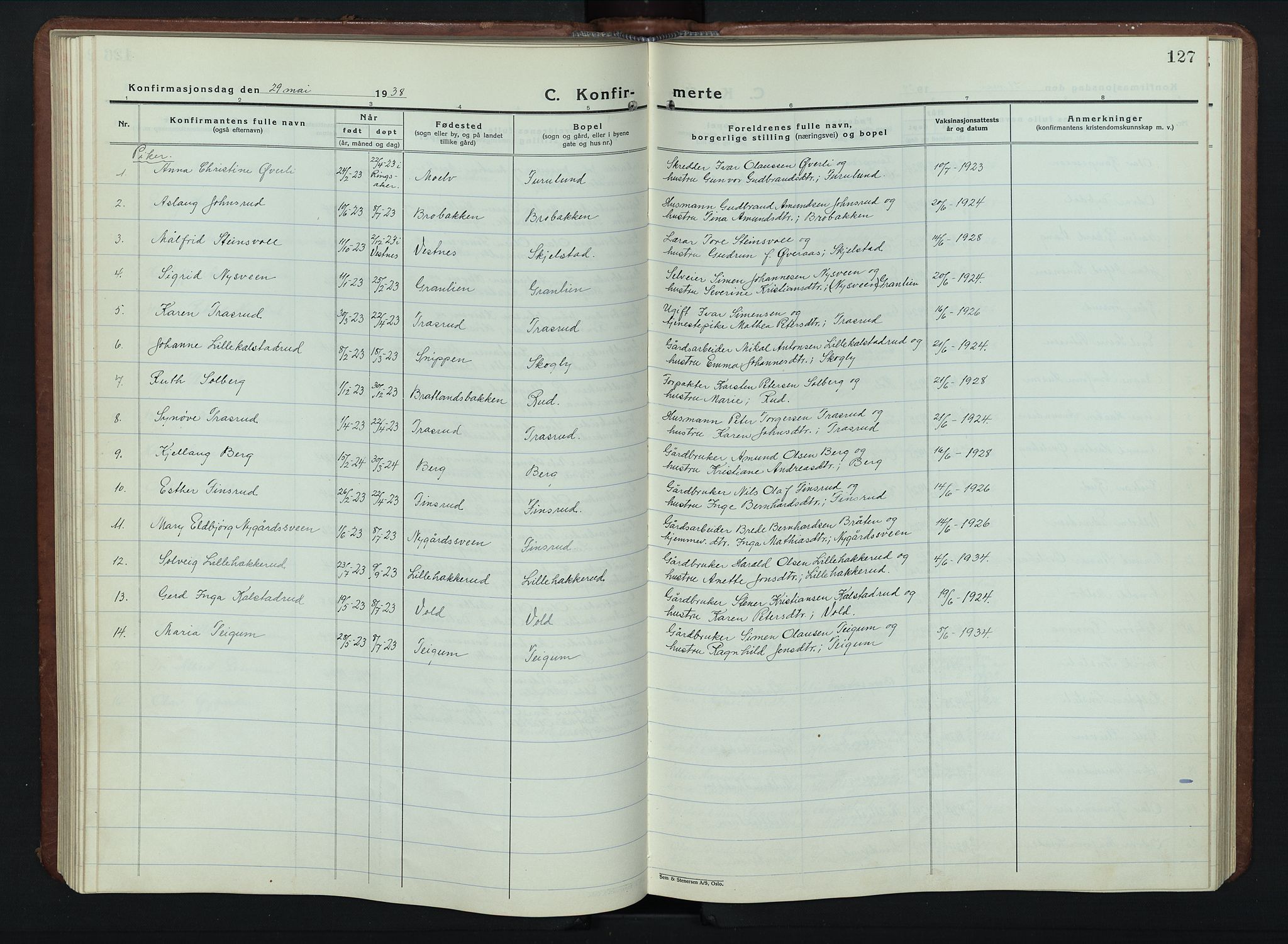 Vestre Gausdal prestekontor, AV/SAH-PREST-094/H/Ha/Hab/L0005: Parish register (copy) no. 5, 1926-1955, p. 127