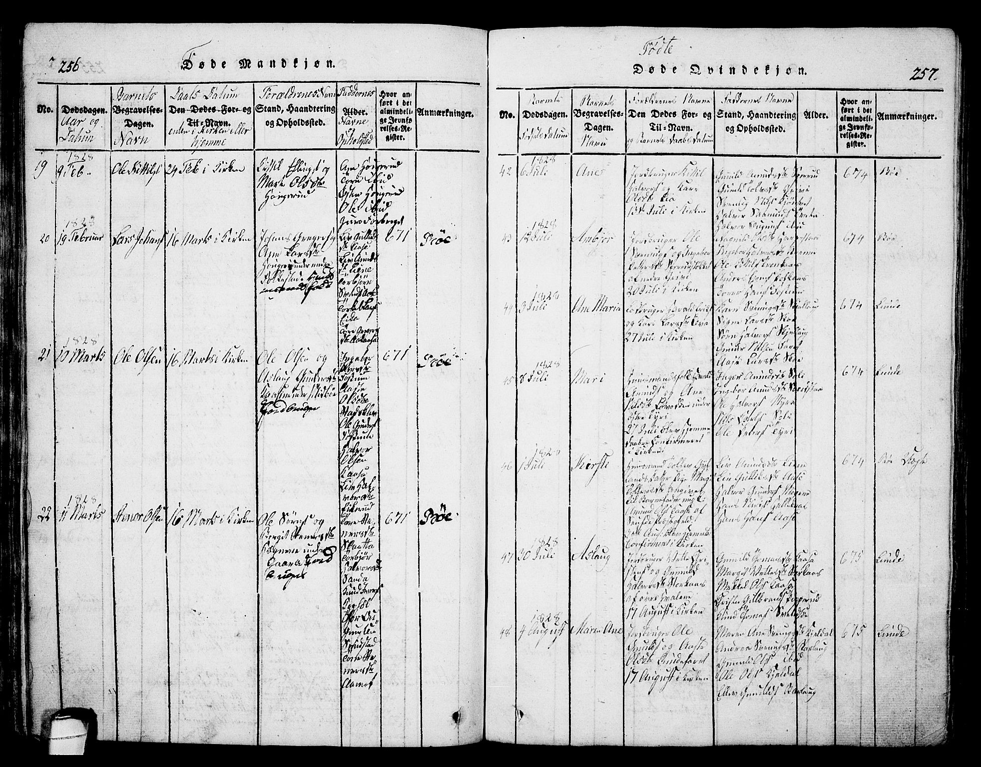 Bø kirkebøker, AV/SAKO-A-257/G/Ga/L0001: Parish register (copy) no. 1, 1815-1831, p. 256-257