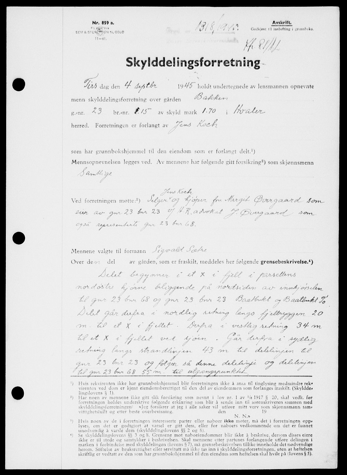 Onsøy sorenskriveri, SAO/A-10474/G/Ga/Gab/L0015: Mortgage book no. II A-15, 1945-1946, Diary no: : 1318/1945