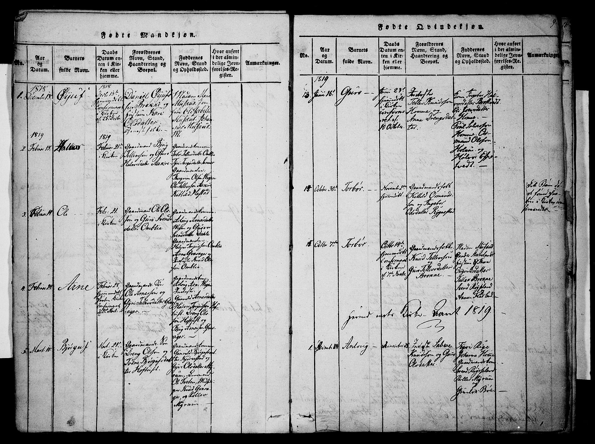 Valle sokneprestkontor, AV/SAK-1111-0044/F/Fa/Fac/L0005: Parish register (official) no. A 5 /1, 1816-1831, p. 9