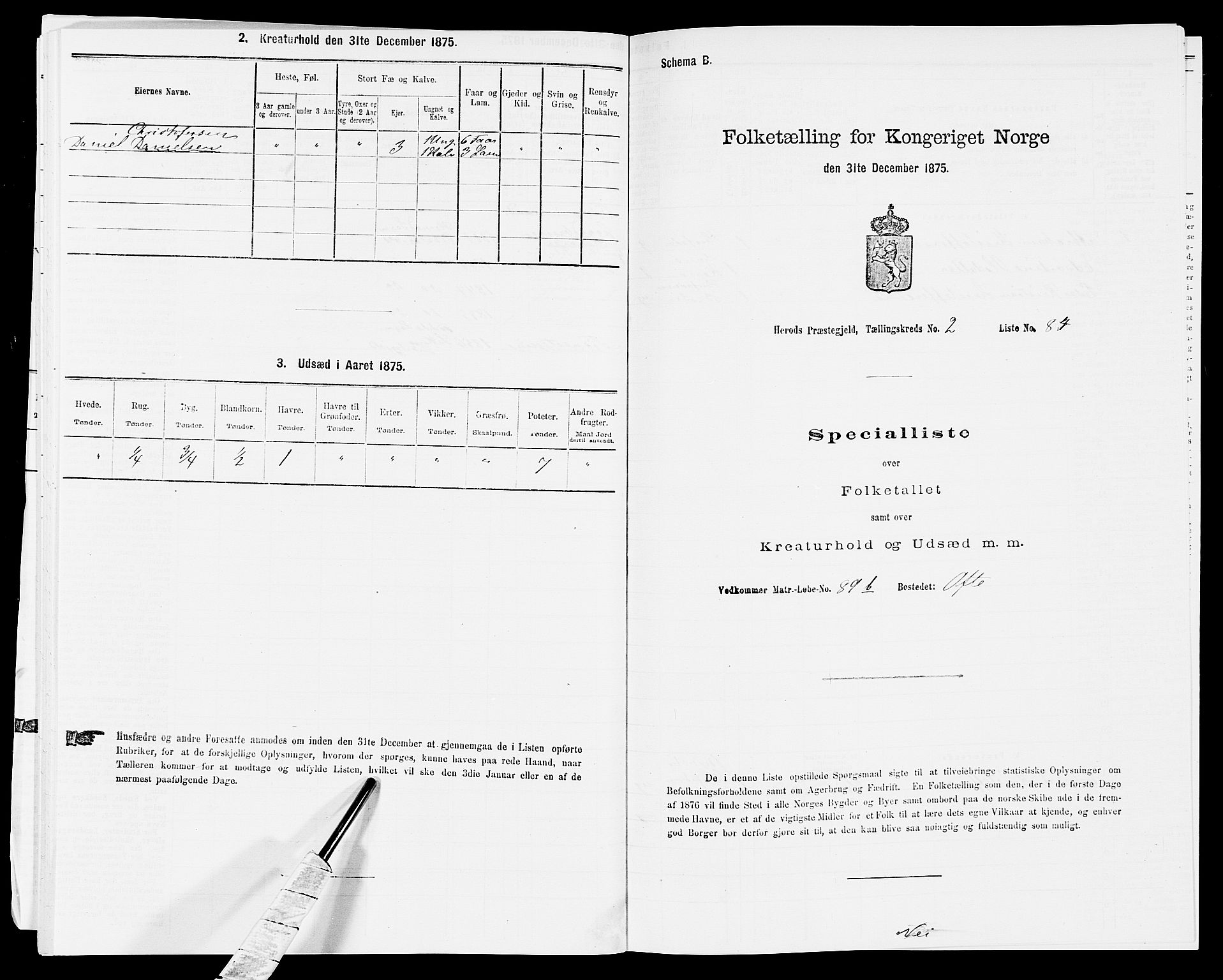 SAK, 1875 census for 1039P Herad, 1875, p. 320