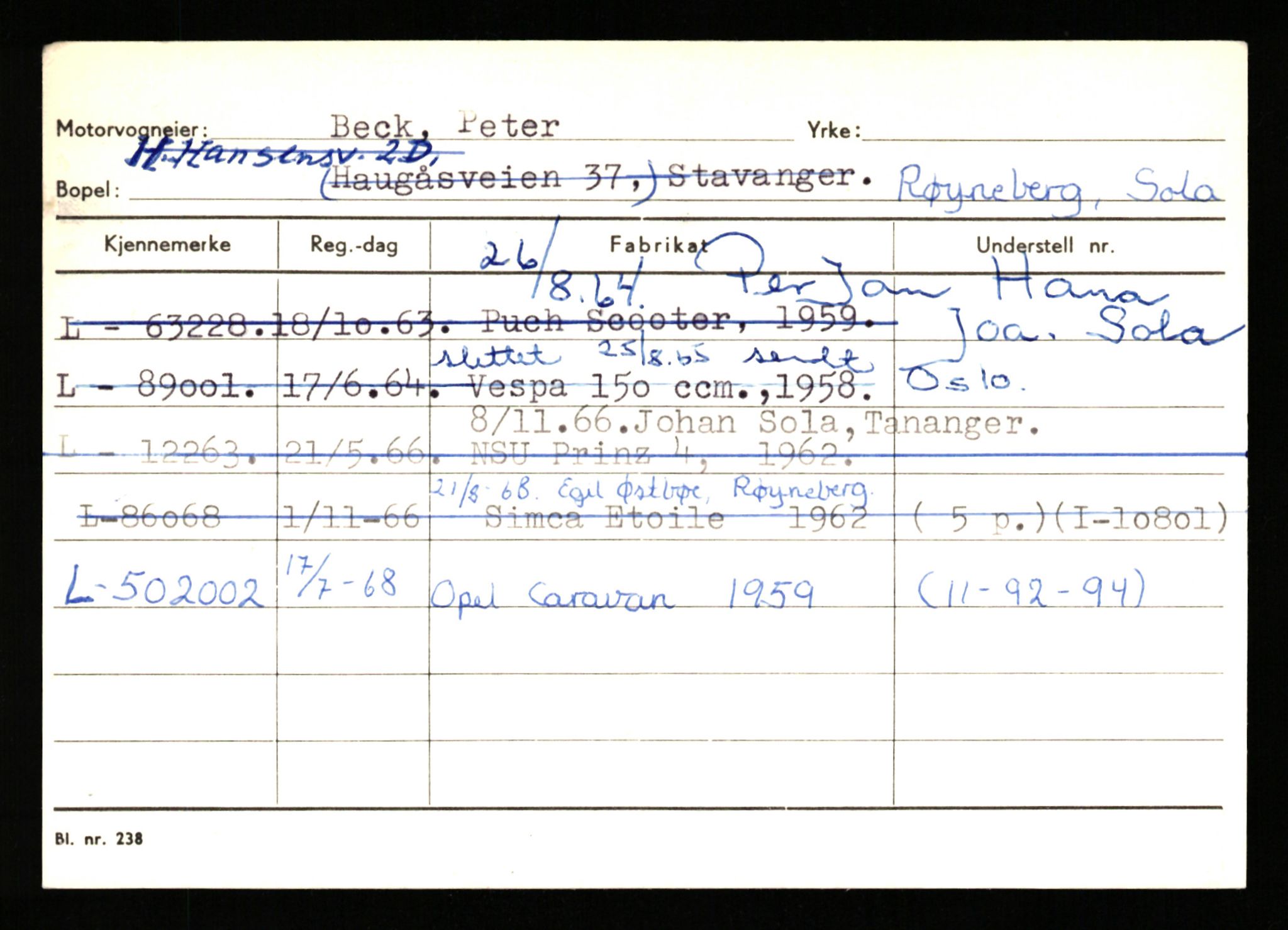 Stavanger trafikkstasjon, SAST/A-101942/0/H/L0002: Askildsen - Berge, 1930-1971, p. 1813