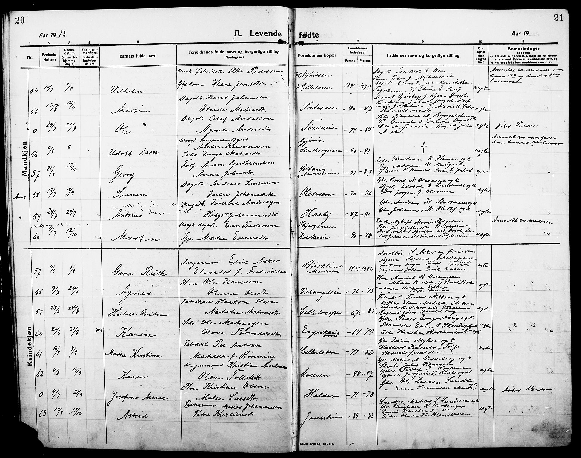 Ringsaker prestekontor, SAH/PREST-014/L/La/L0018: Parish register (copy) no. 18, 1913-1922, p. 20-21