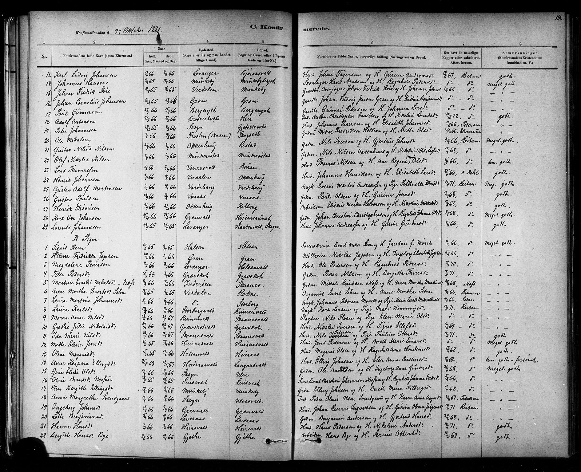 Ministerialprotokoller, klokkerbøker og fødselsregistre - Nord-Trøndelag, SAT/A-1458/721/L0208: Parish register (copy) no. 721C01, 1880-1917, p. 113