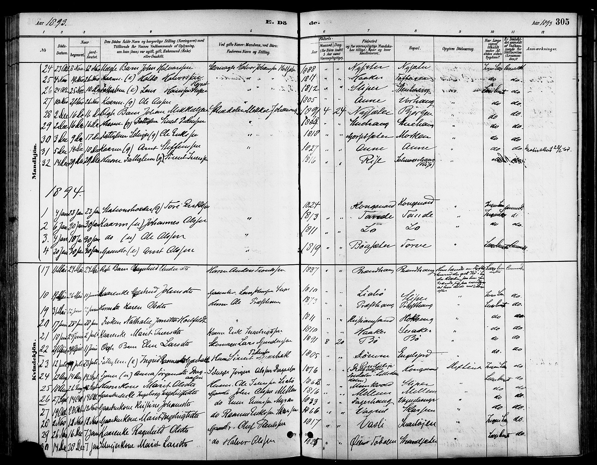 Ministerialprotokoller, klokkerbøker og fødselsregistre - Sør-Trøndelag, SAT/A-1456/678/L0901: Parish register (official) no. 678A10, 1881-1894, p. 305