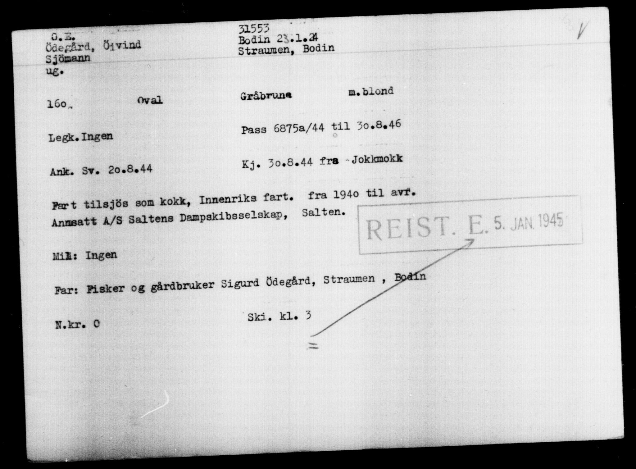 Den Kgl. Norske Legasjons Flyktningskontor, RA/S-6753/V/Va/L0013: Kjesäterkartoteket.  Flyktningenr. 31500-34731, 1940-1945, p. 58