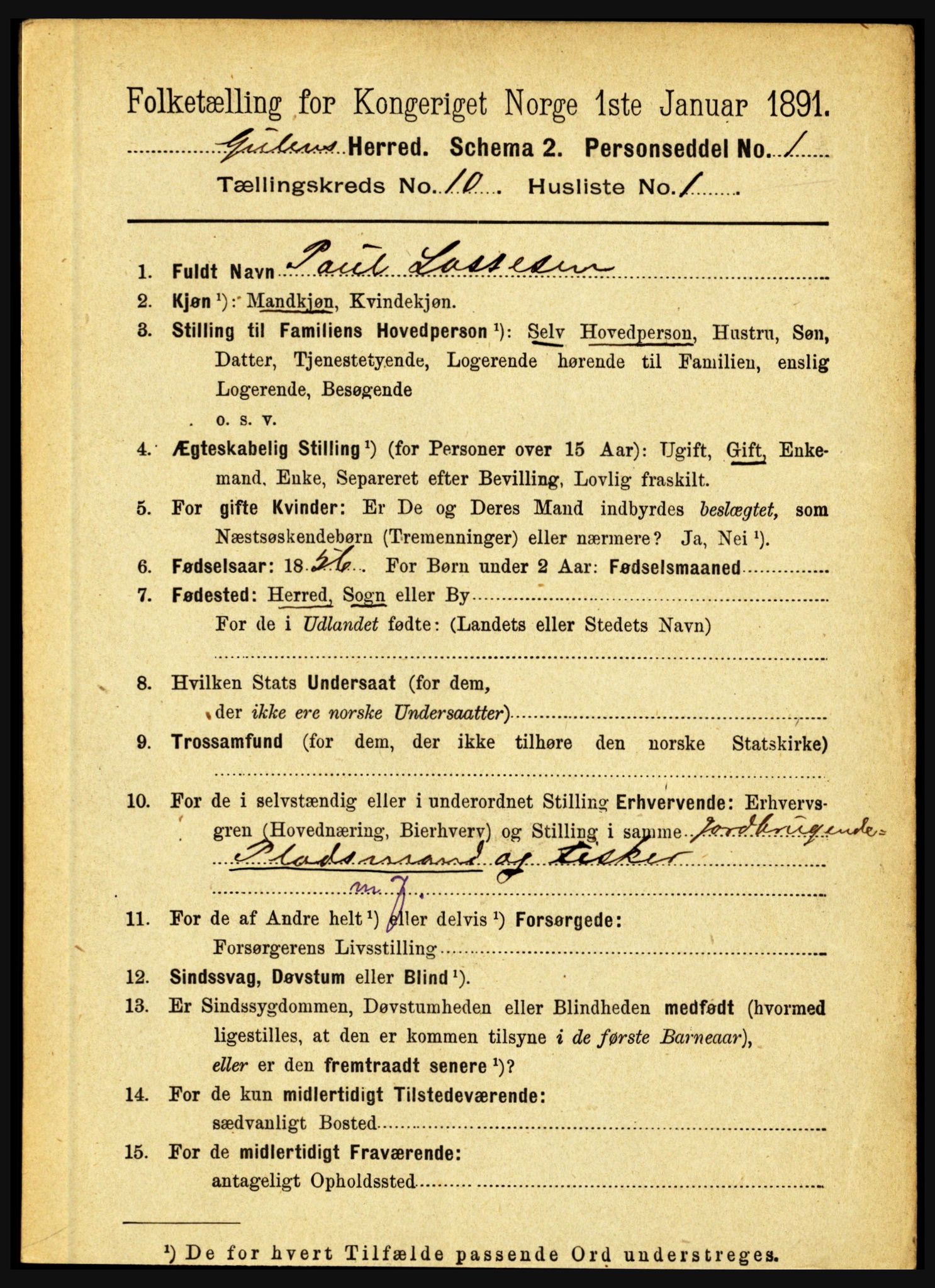 RA, 1891 census for 1411 Gulen, 1891, p. 3306