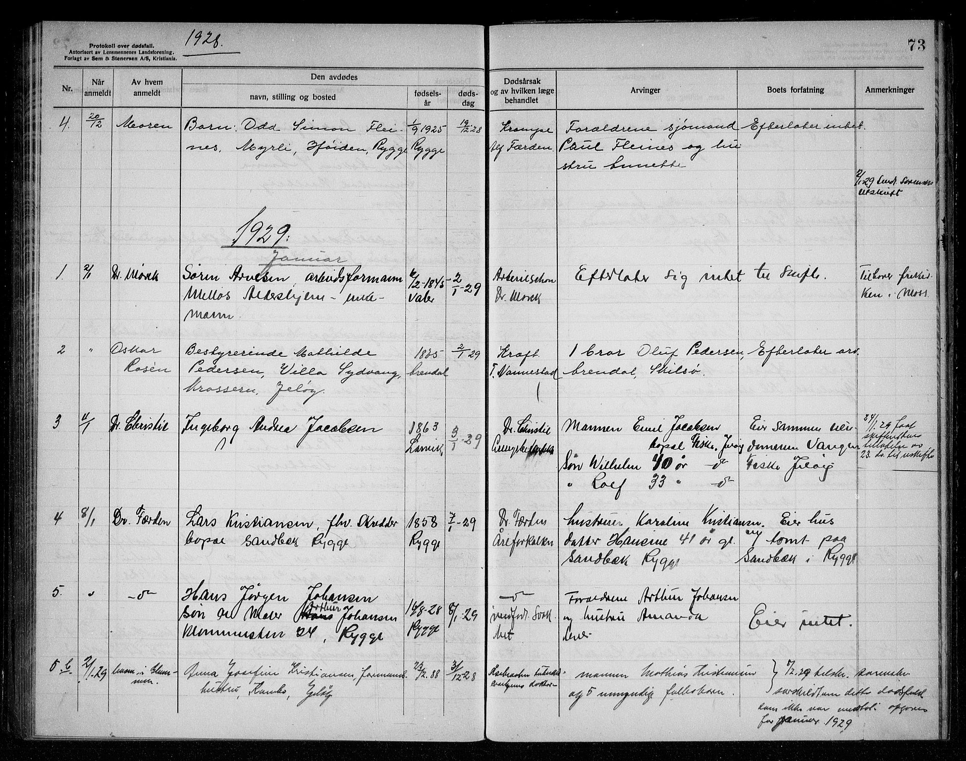 Rygge lensmannskontor, AV/SAO-A-10005/H/Ha/Haa/L0008: Dødsfallsprotokoll, 1925-1929, p. 73