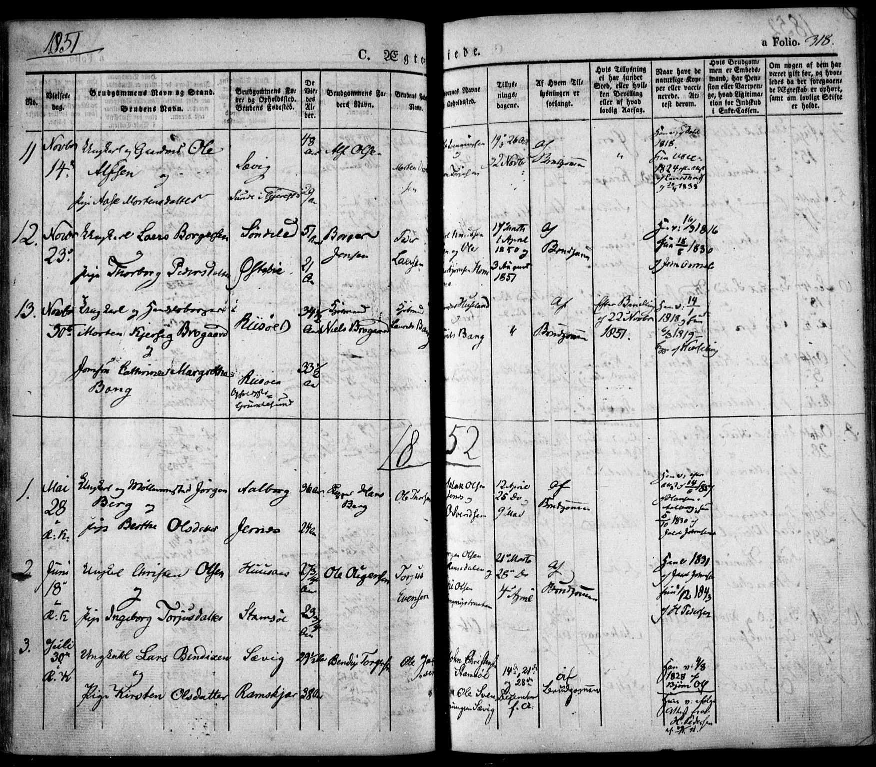 Søndeled sokneprestkontor, SAK/1111-0038/F/Fa/L0002: Parish register (official) no. A 2, 1839-1860, p. 318