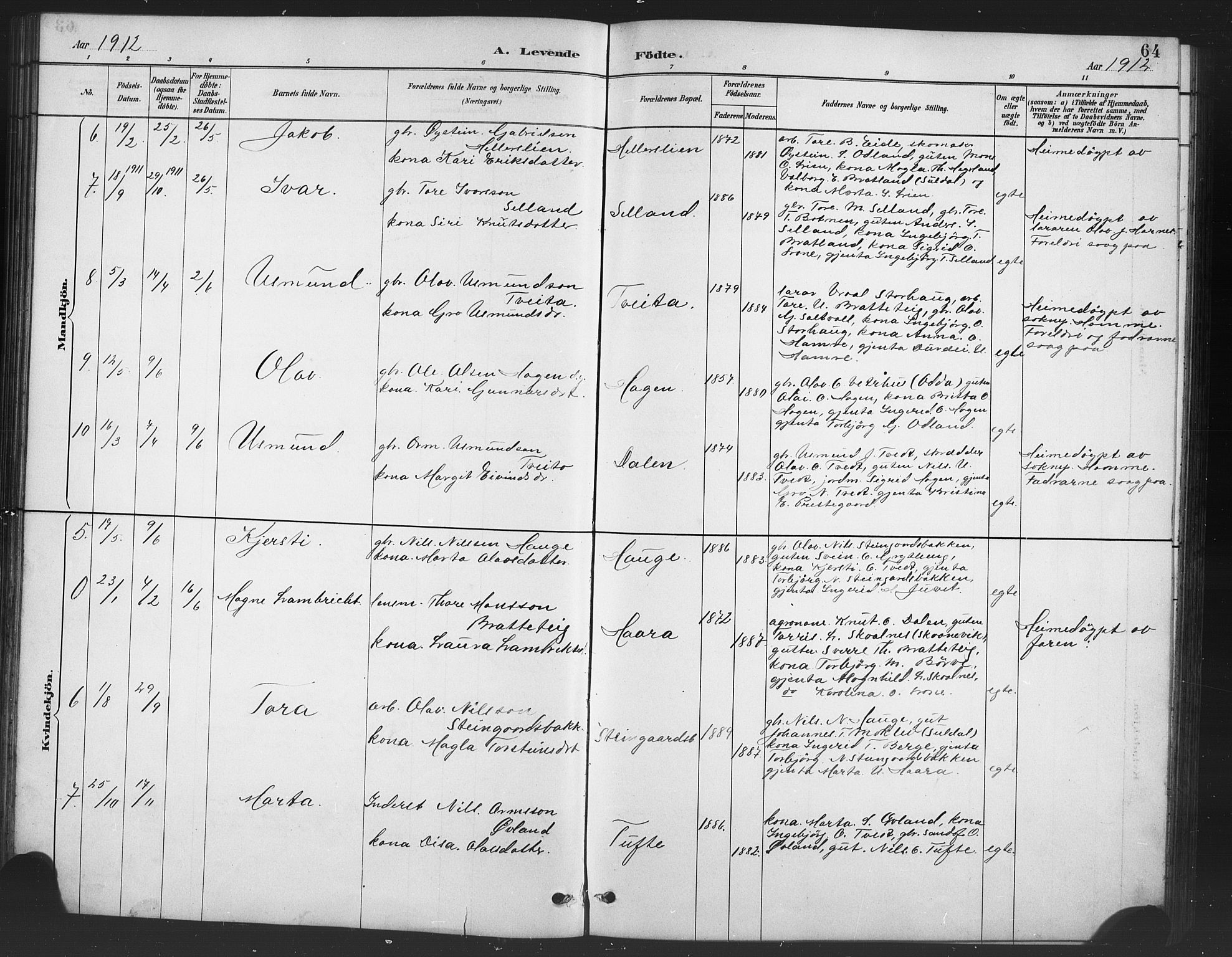 Røldal sokneprestembete, AV/SAB-A-100247: Parish register (copy) no. A 3, 1887-1917, p. 64