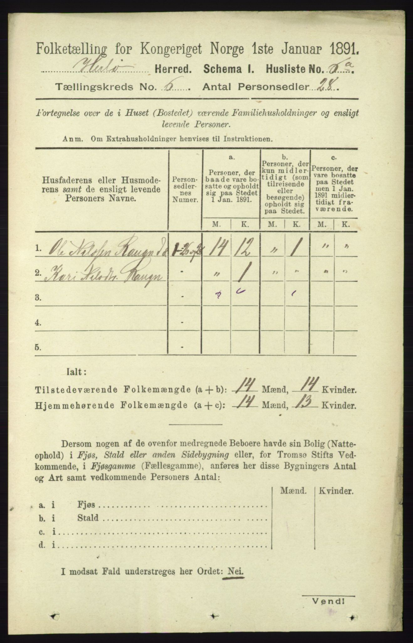 RA, 1891 census for 1258 Herdla, 1891, p. 2557