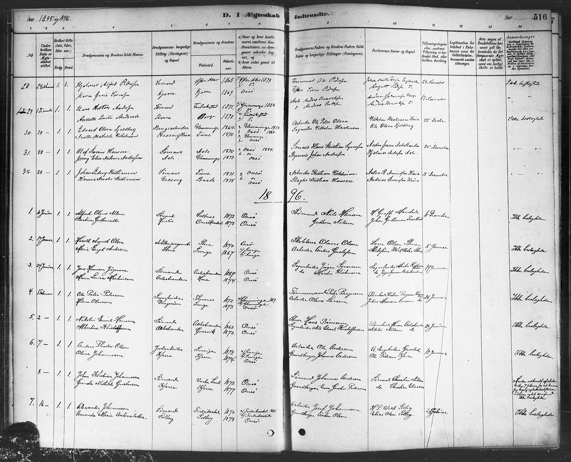 Onsøy prestekontor Kirkebøker, SAO/A-10914/F/Fa/L0006: Parish register (official) no. I 6, 1878-1898, p. 516