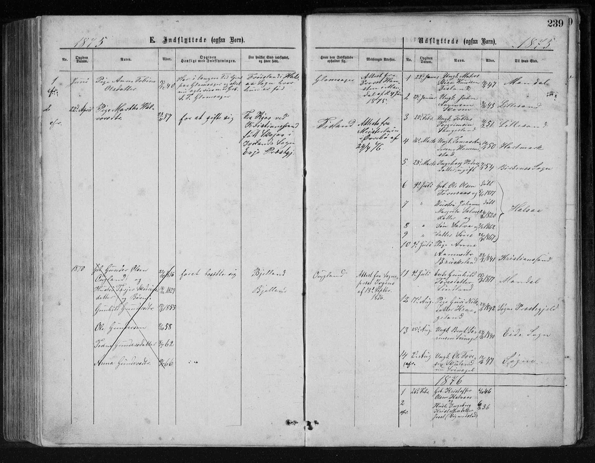 Holum sokneprestkontor, SAK/1111-0022/F/Fb/Fbb/L0003: Parish register (copy) no. B 3, 1875-1898, p. 239