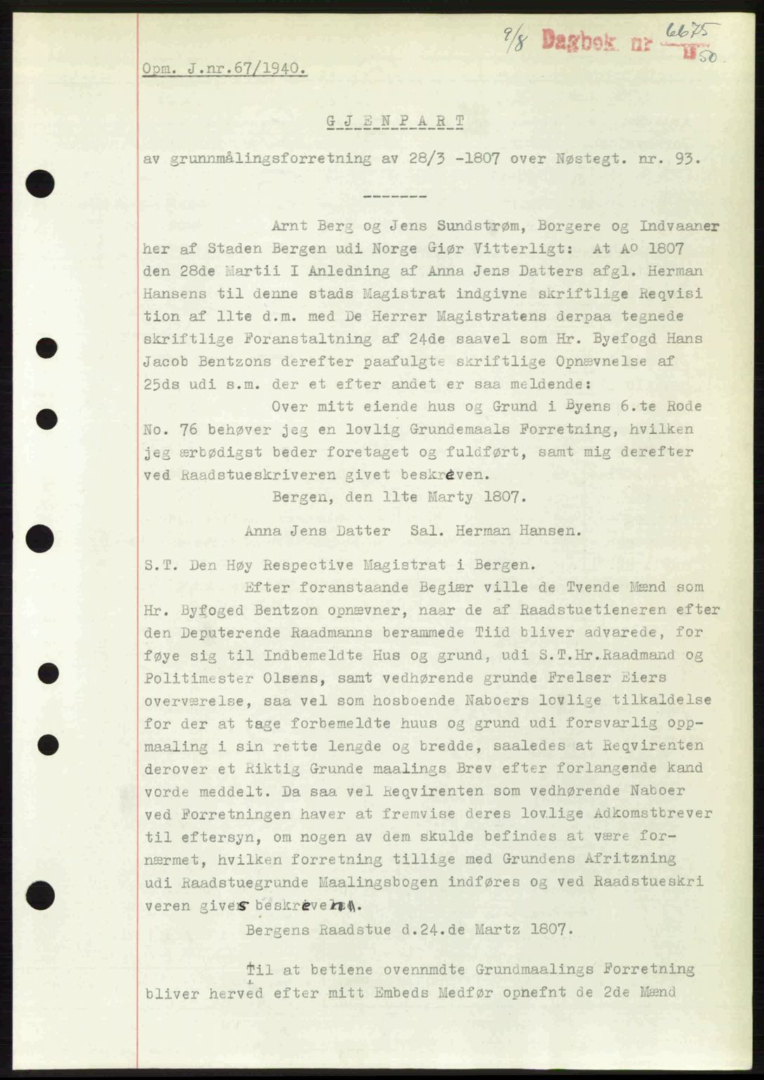 Byfogd og Byskriver i Bergen, AV/SAB-A-3401/03/03Bc/L0033: Mortgage book no. A26-27, 1950-1950, Diary no: : 6675/1950
