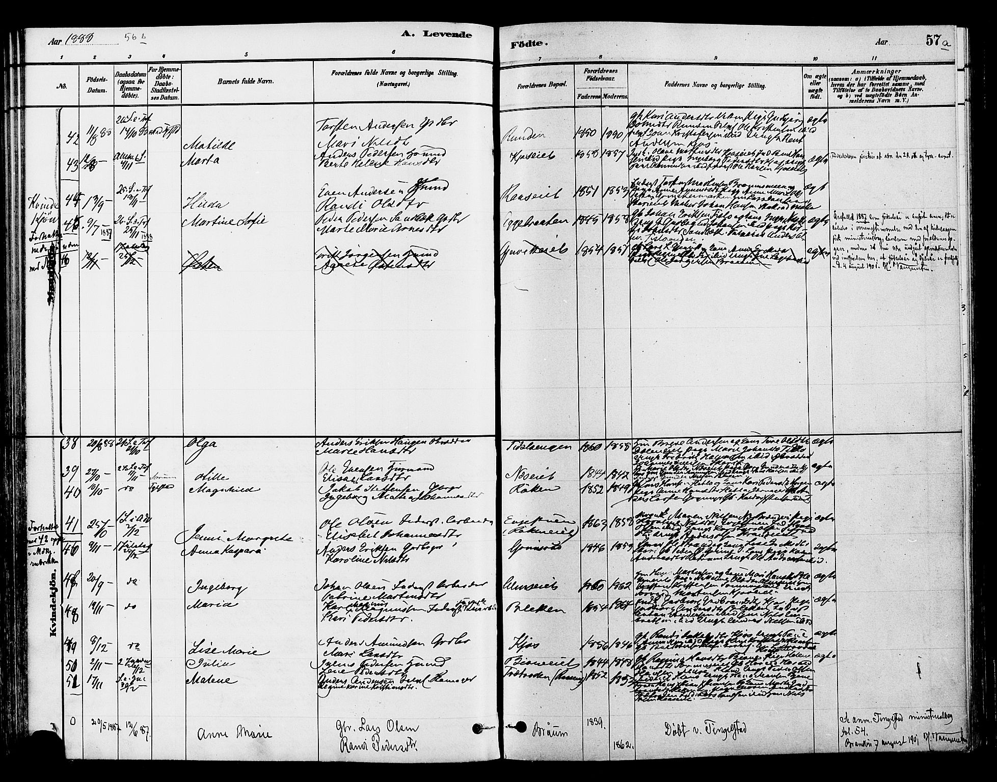 Gran prestekontor, SAH/PREST-112/H/Ha/Haa/L0015: Parish register (official) no. 15, 1880-1888, p. 57