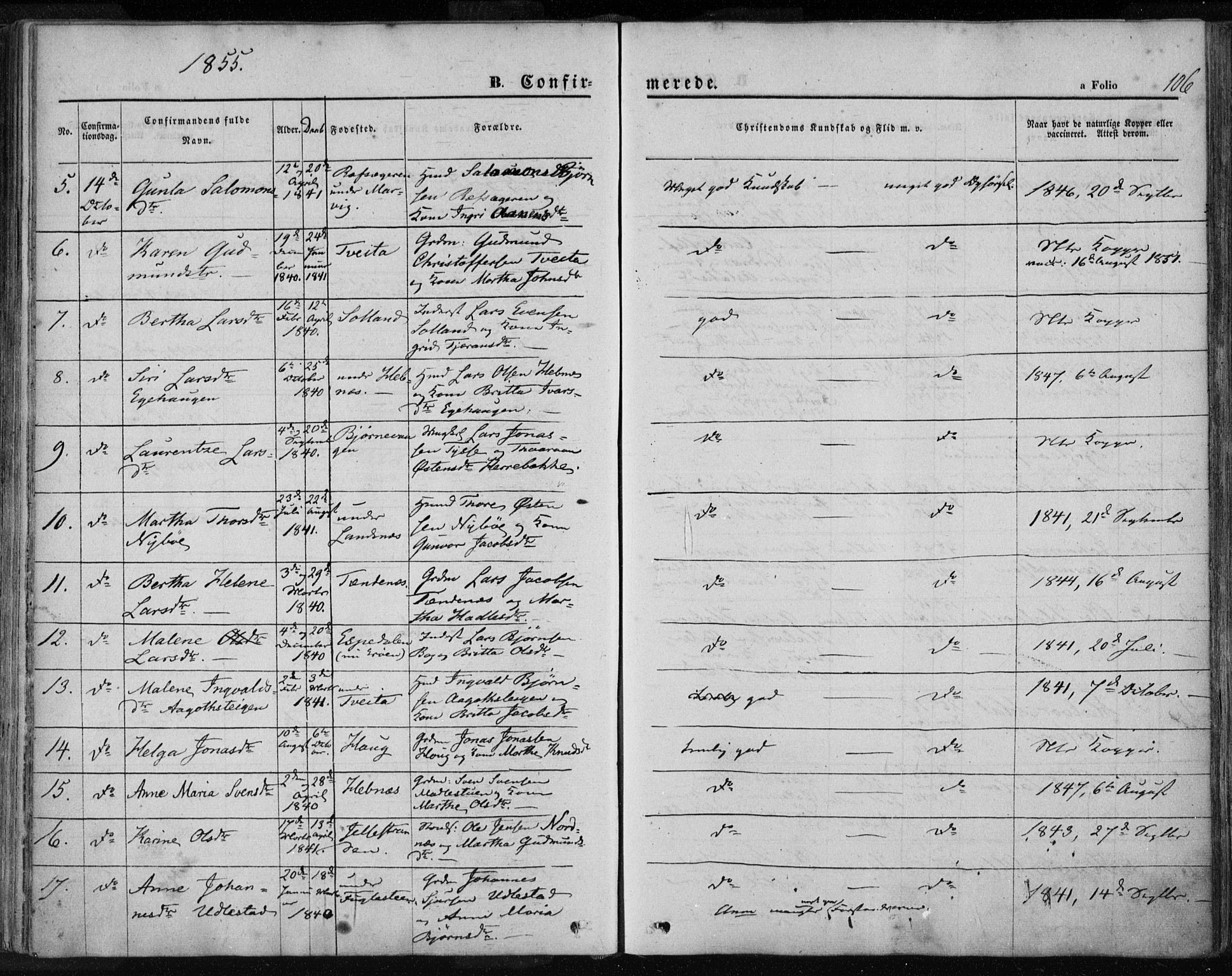 Jelsa sokneprestkontor, AV/SAST-A-101842/01/IV: Parish register (official) no. A 7, 1854-1866, p. 106