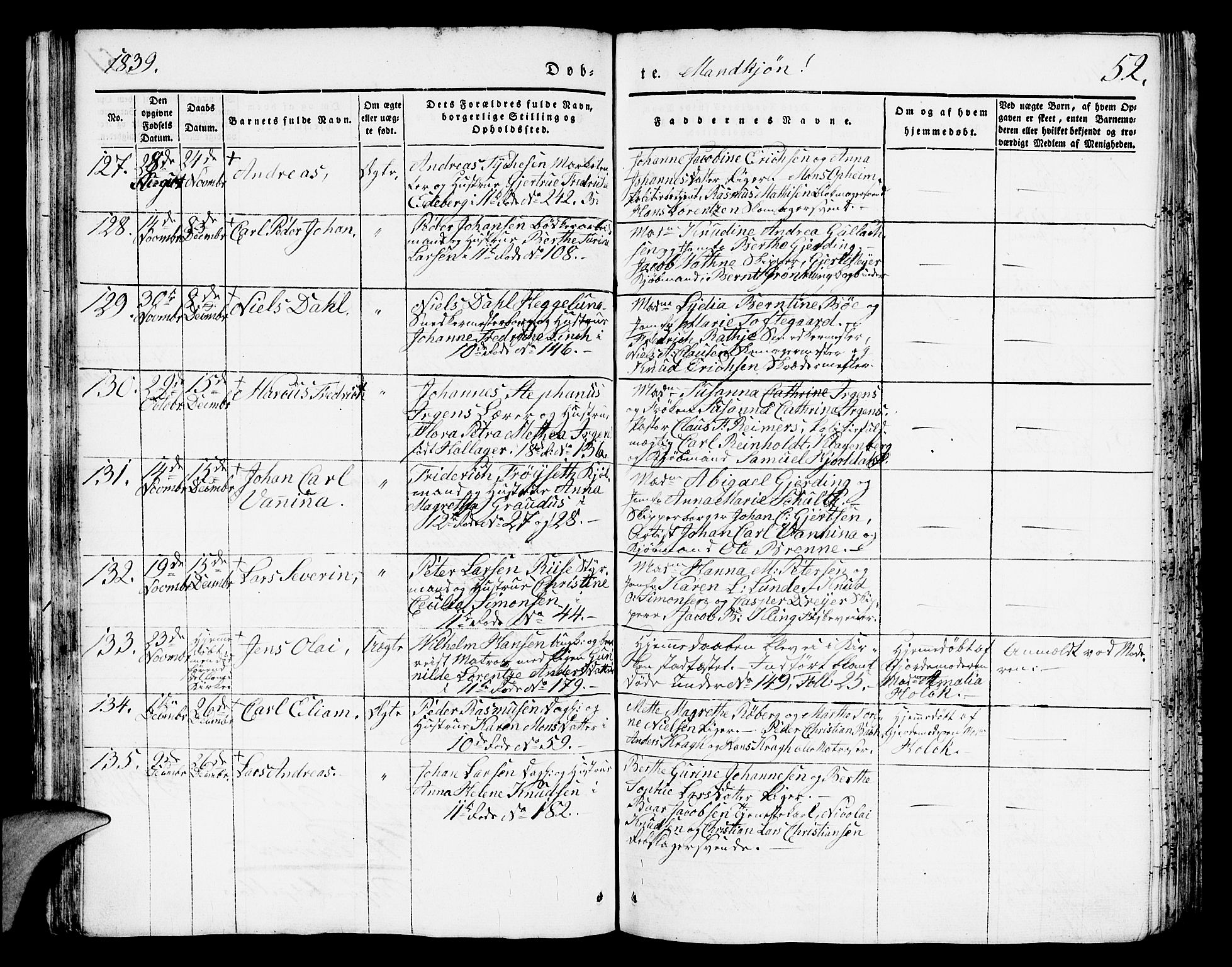 Domkirken sokneprestembete, SAB/A-74801/H/Hab/L0008: Parish register (copy) no. B 1, 1836-1841, p. 52