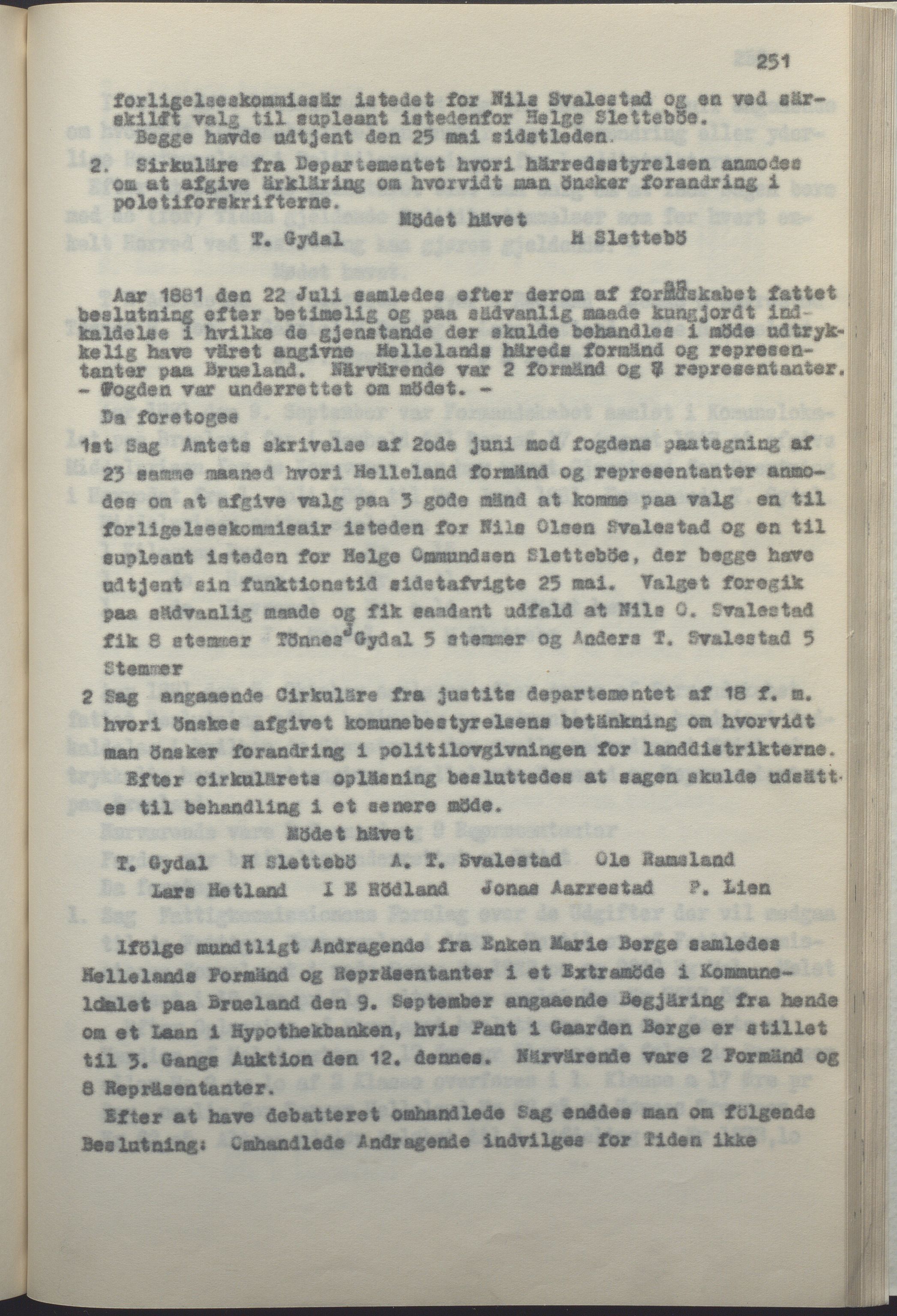 Helleland kommune - Formannskapet, IKAR/K-100479/A/Ab/L0002: Avskrift av møtebok, 1866-1887, p. 251