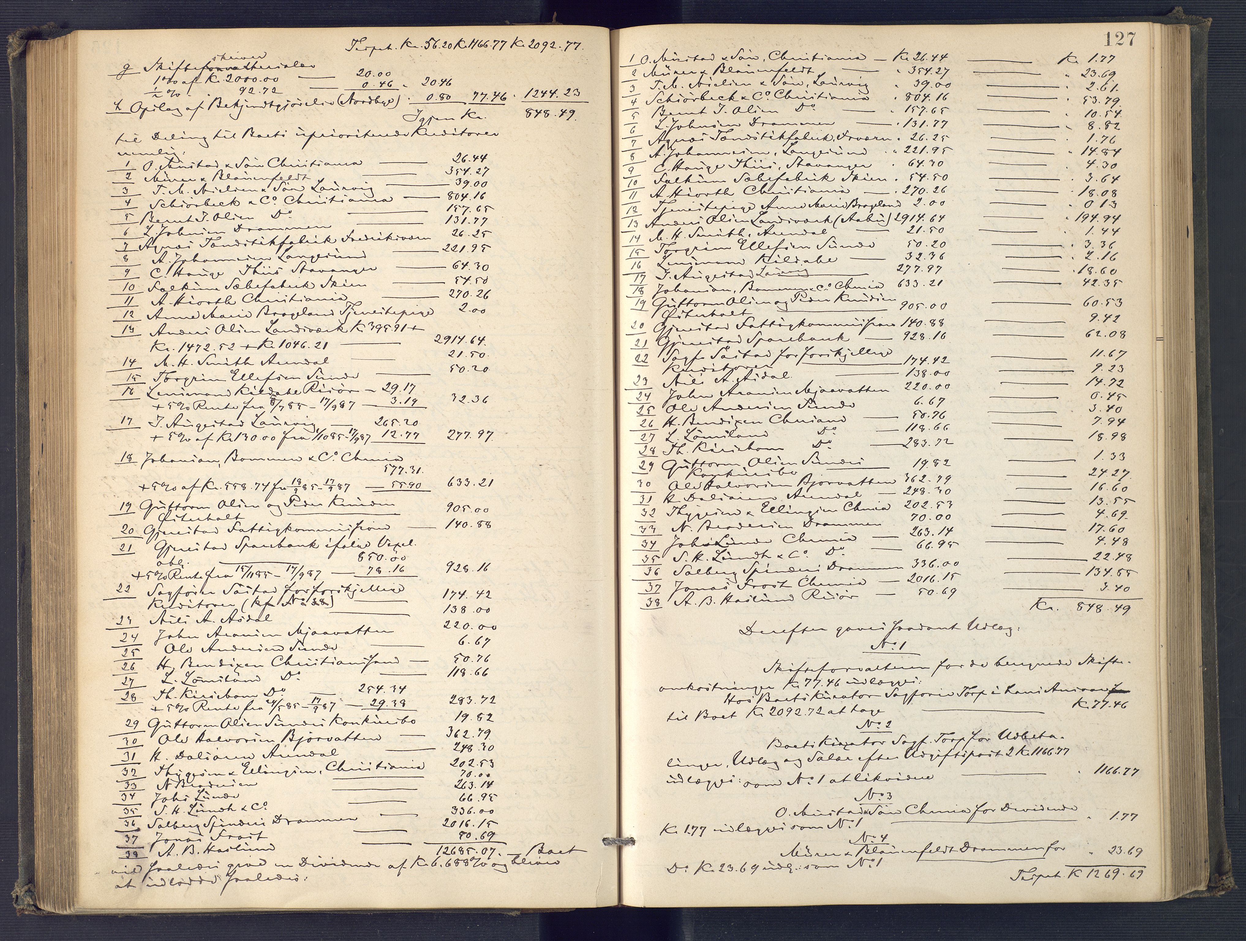 Holt sorenskriveri, AV/SAK-1221-0002/H/Hc/L0034: Skifteutlodningsprotokoll nr. 9, 1884-1890, p. 126b-127a