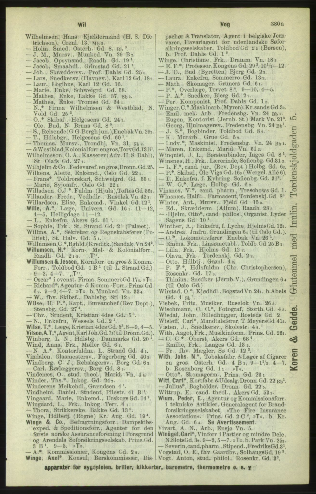 Kristiania/Oslo adressebok, PUBL/-, 1886, p. 380b