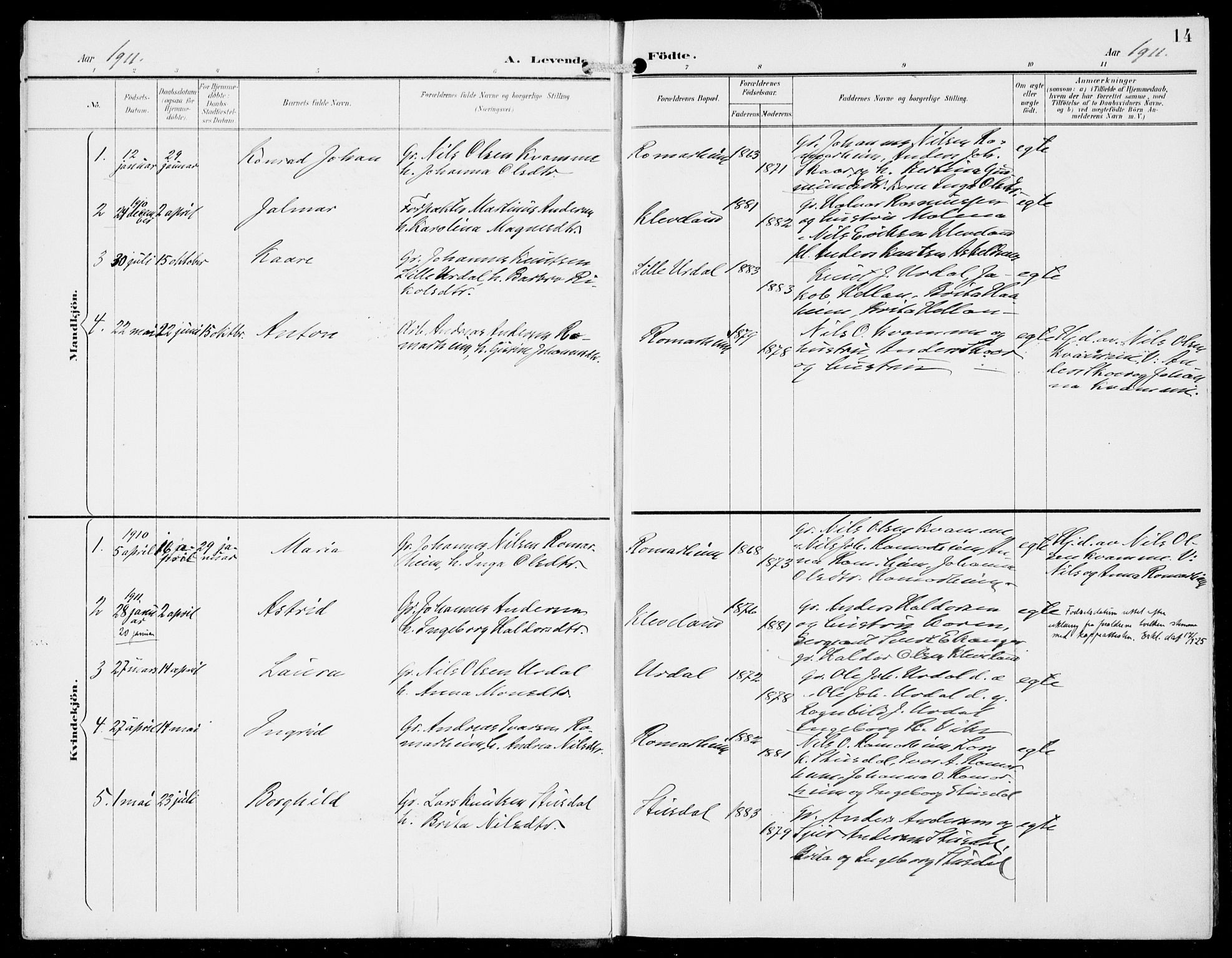 Hosanger sokneprestembete, SAB/A-75801/H/Haa: Parish register (official) no. D  1, 1896-1922, p. 14