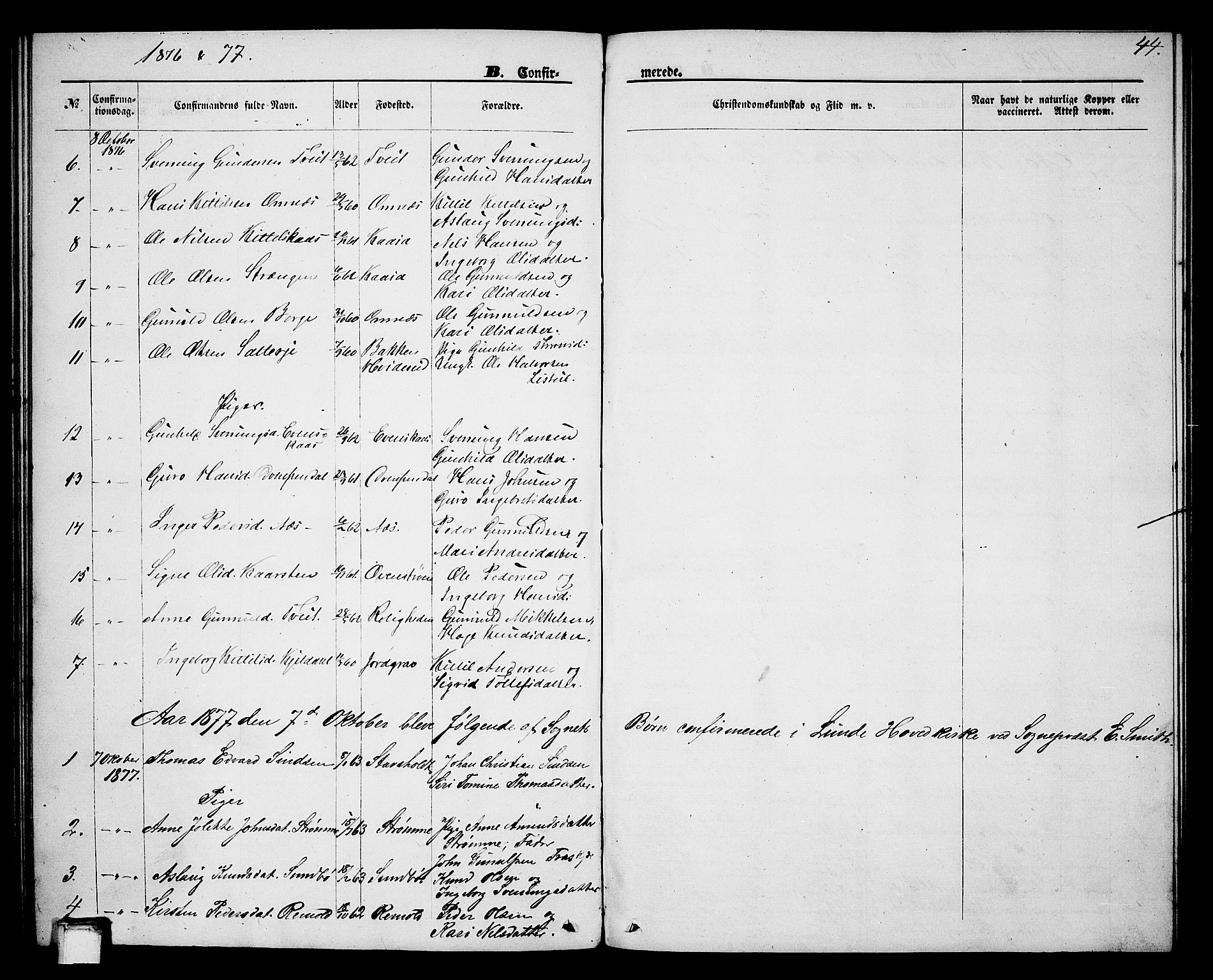 Lunde kirkebøker, SAKO/A-282/G/Gb/L0001: Parish register (copy) no. II 1, 1866-1887, p. 44