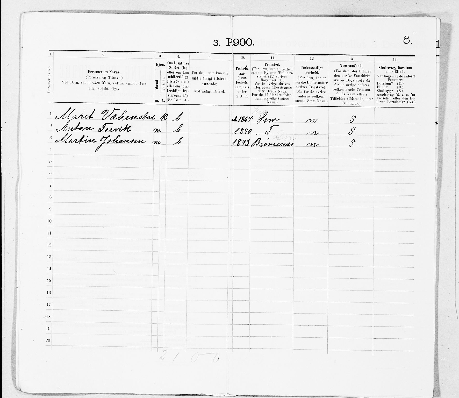 SAT, 1900 census for Kristiansund, 1900, p. 150