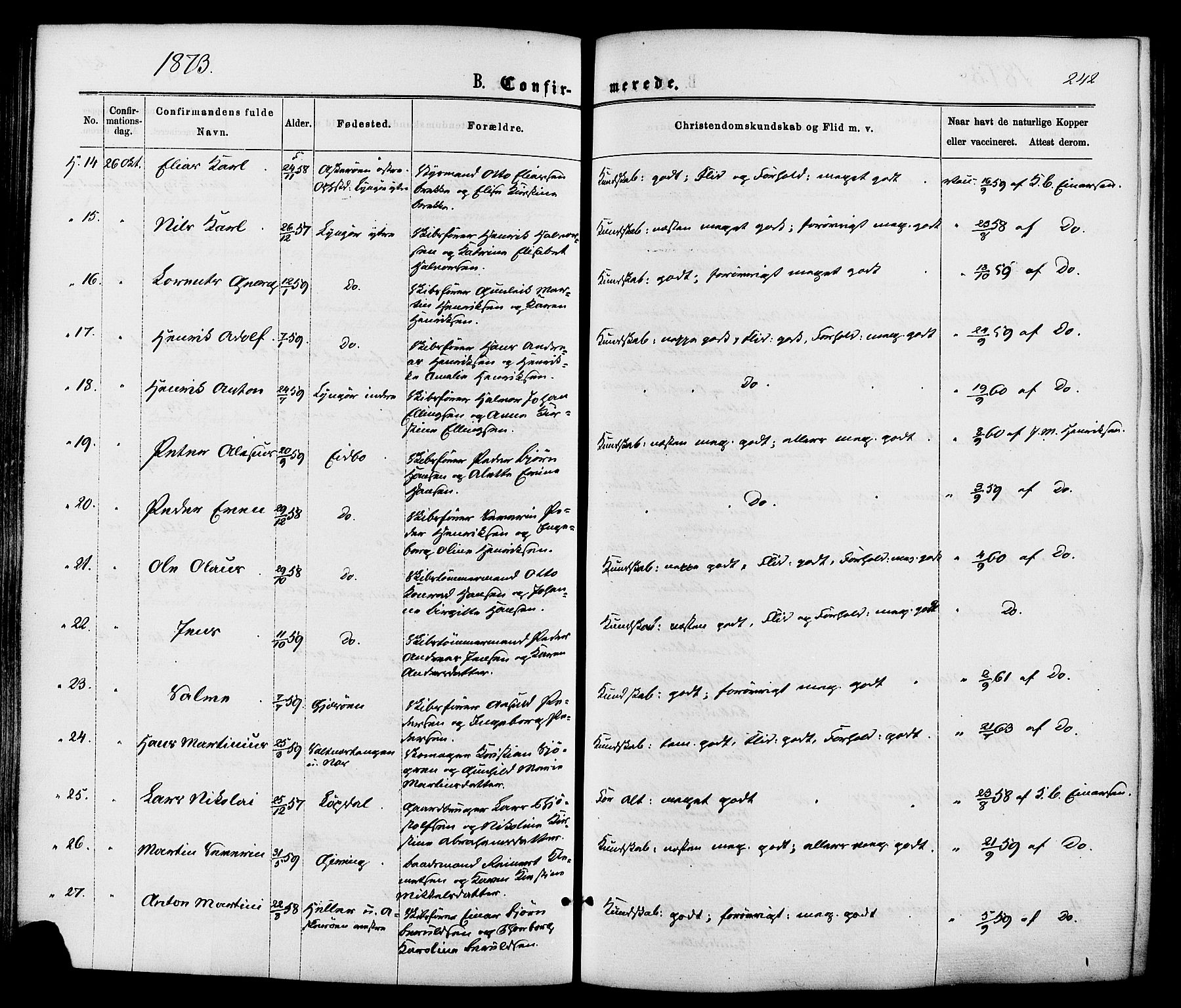 Dypvåg sokneprestkontor, AV/SAK-1111-0007/F/Fa/Faa/L0007: Parish register (official) no. A 7/ 1, 1872-1884, p. 242