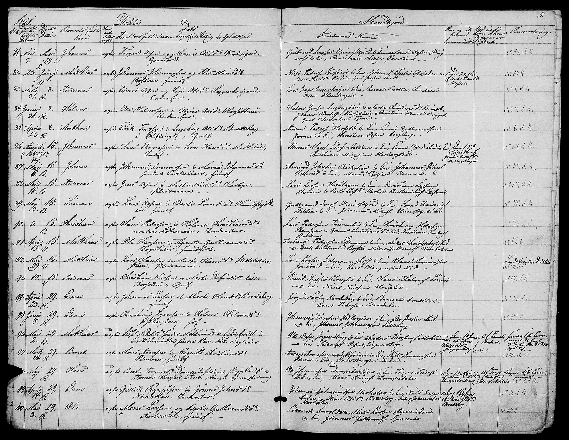 Ringsaker prestekontor, SAH/PREST-014/L/La/L0006: Parish register (copy) no. 6, 1851-1860, p. 5
