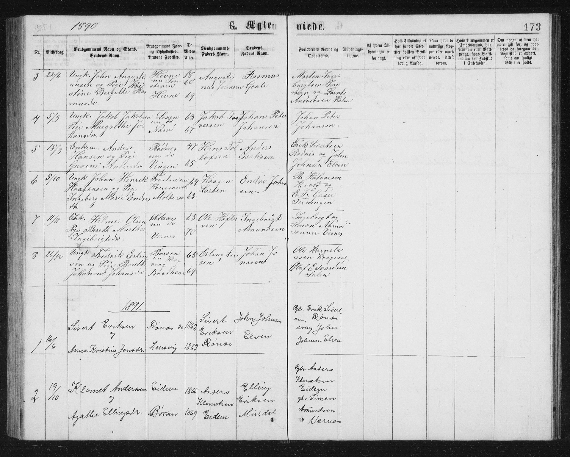 Ministerialprotokoller, klokkerbøker og fødselsregistre - Sør-Trøndelag, SAT/A-1456/662/L0756: Parish register (copy) no. 662C01, 1869-1891, p. 173