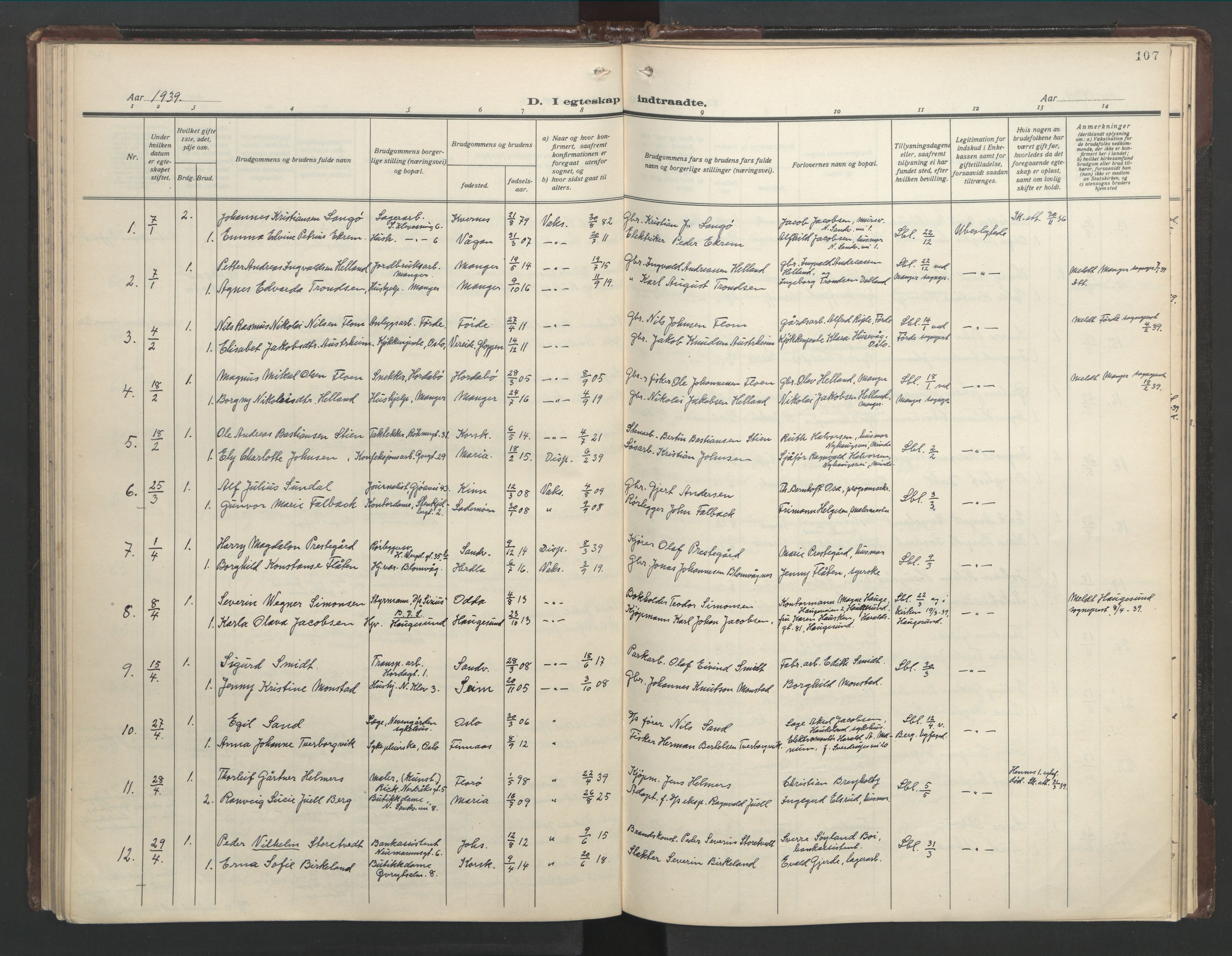 Mariakirken Sokneprestembete, AV/SAB-A-76901/H/Hab/L0011: Parish register (copy) no. A 11, 1938-1955, p. 106b-107a