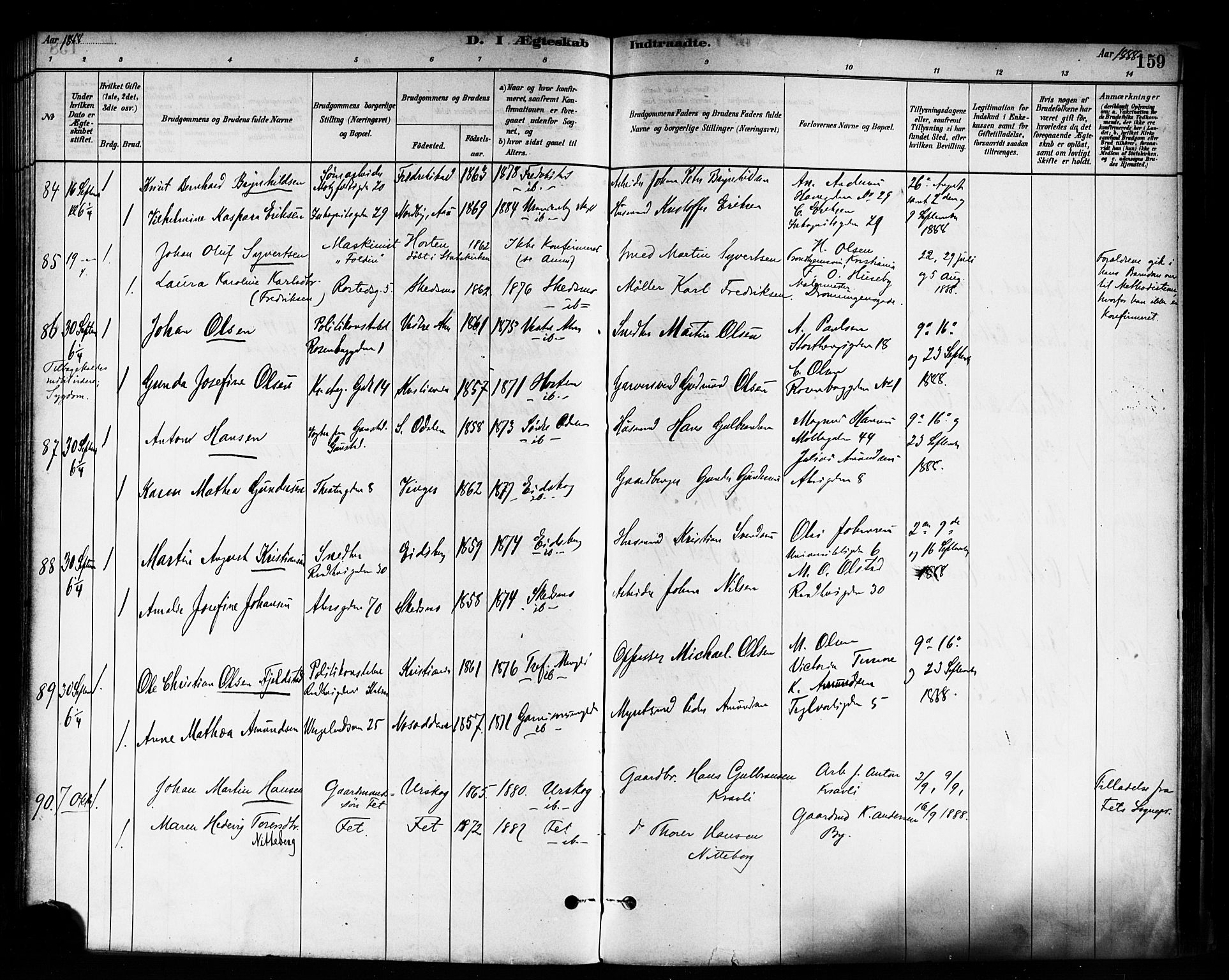 Trefoldighet prestekontor Kirkebøker, SAO/A-10882/F/Fc/L0003: Parish register (official) no. III 3, 1881-1891, p. 159