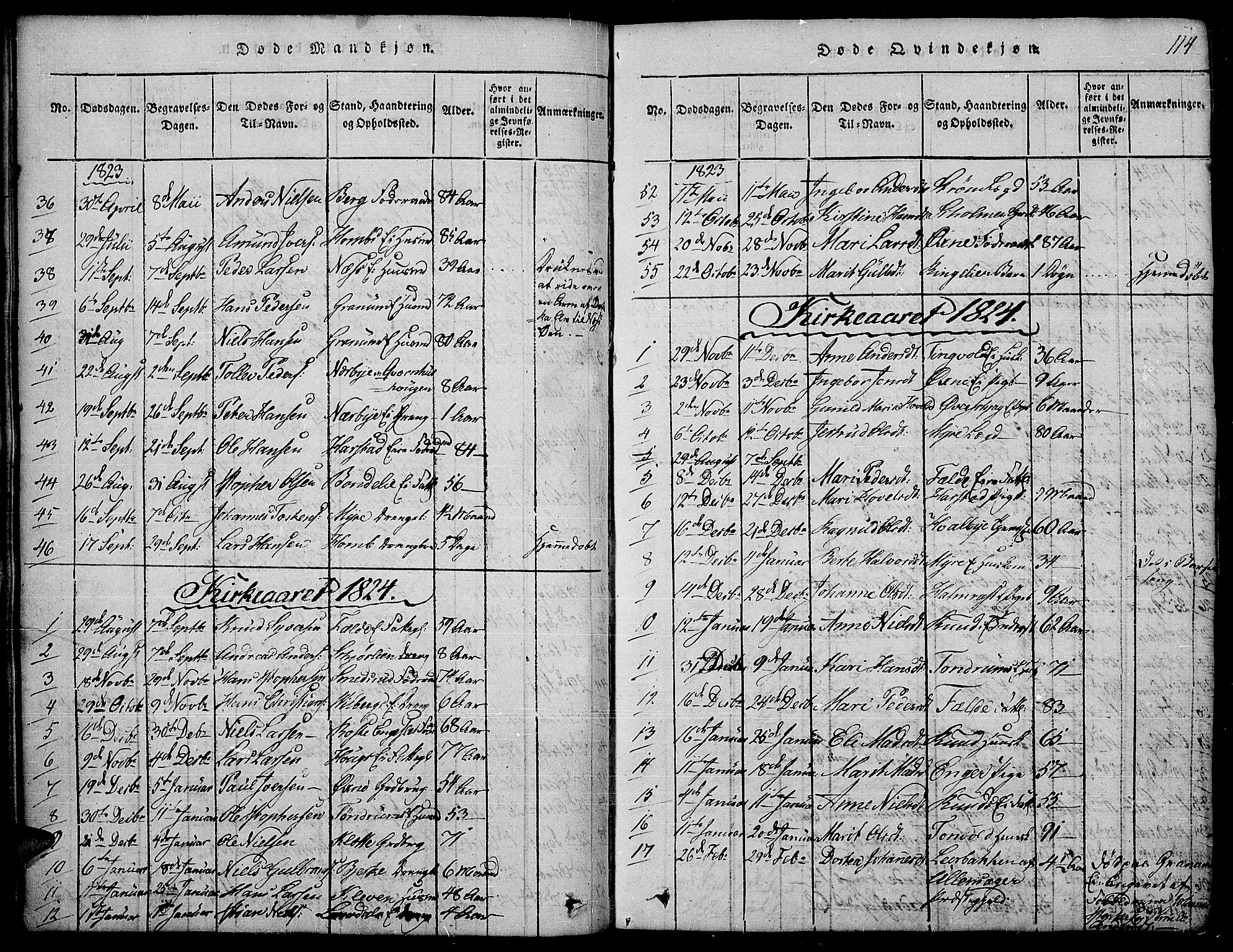 Land prestekontor, SAH/PREST-120/H/Ha/Hab/L0001: Parish register (copy) no. 1, 1814-1833, p. 114