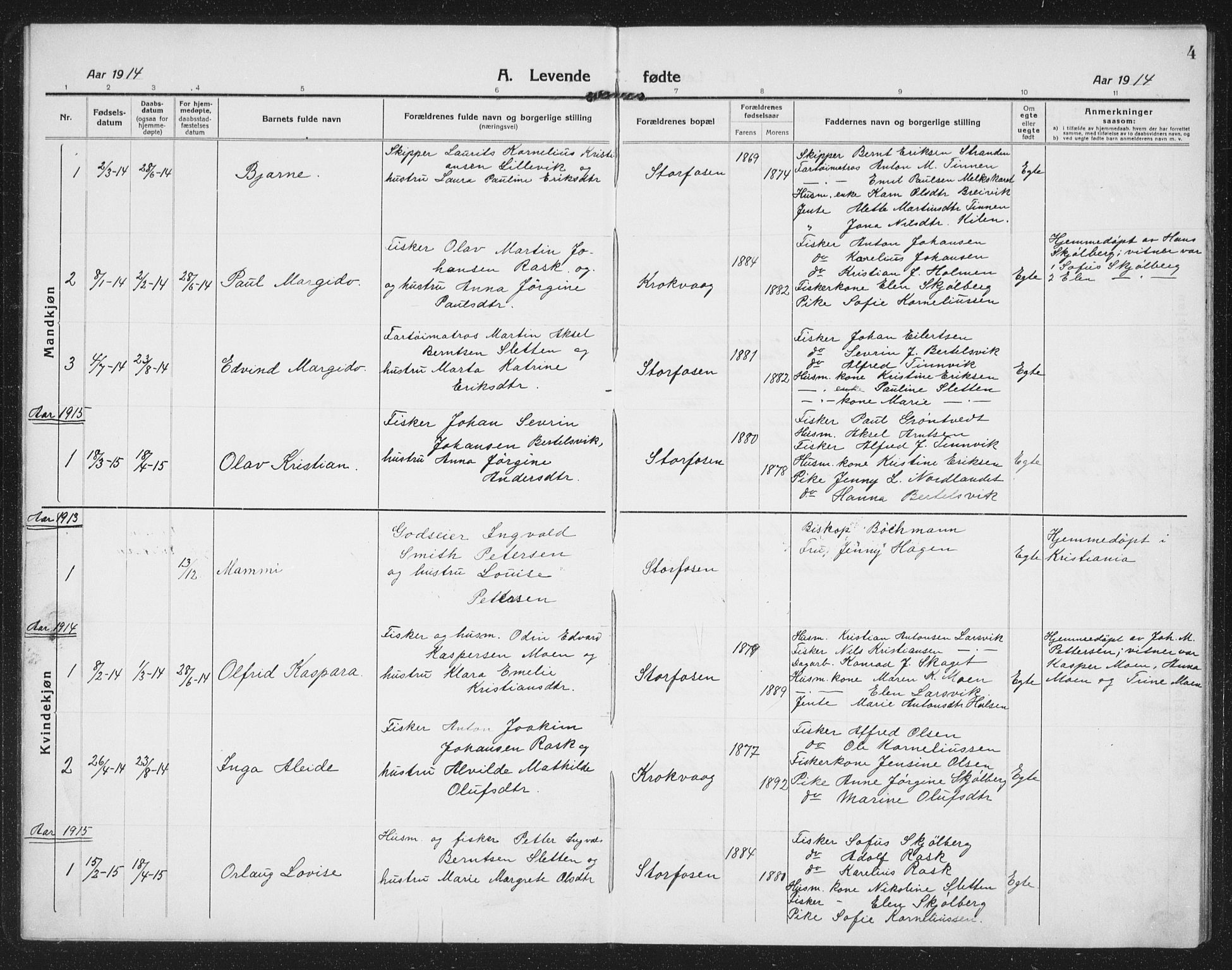 Ministerialprotokoller, klokkerbøker og fødselsregistre - Sør-Trøndelag, SAT/A-1456/659/L0750: Parish register (copy) no. 659C07, 1914-1940, p. 4