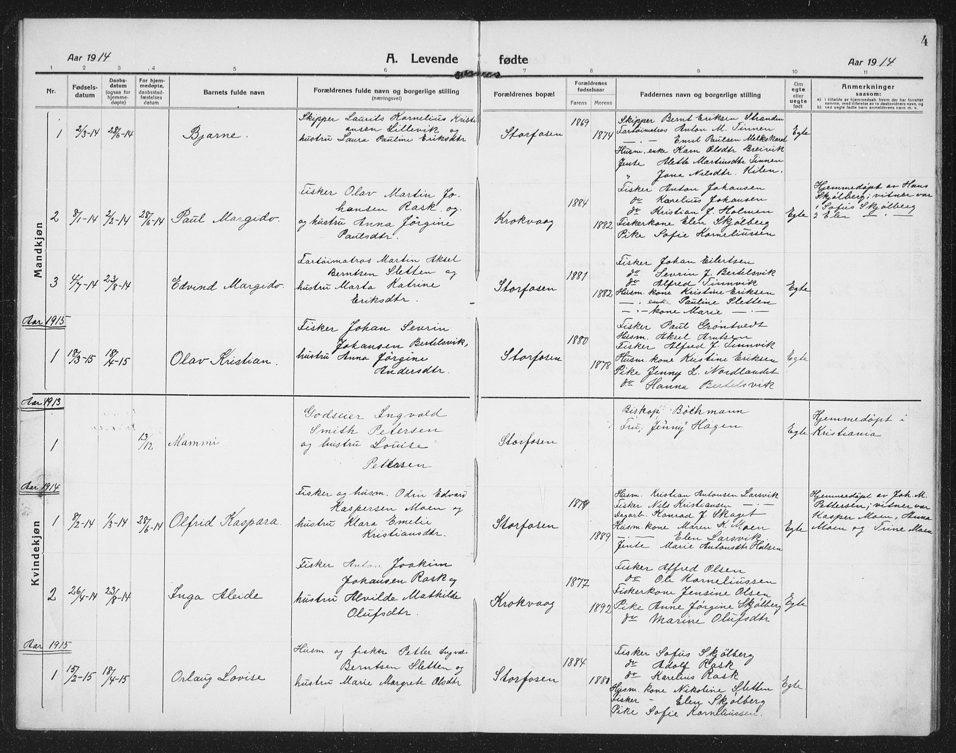 Ministerialprotokoller, klokkerbøker og fødselsregistre - Sør-Trøndelag, AV/SAT-A-1456/659/L0750: Parish register (copy) no. 659C07, 1914-1940, p. 4