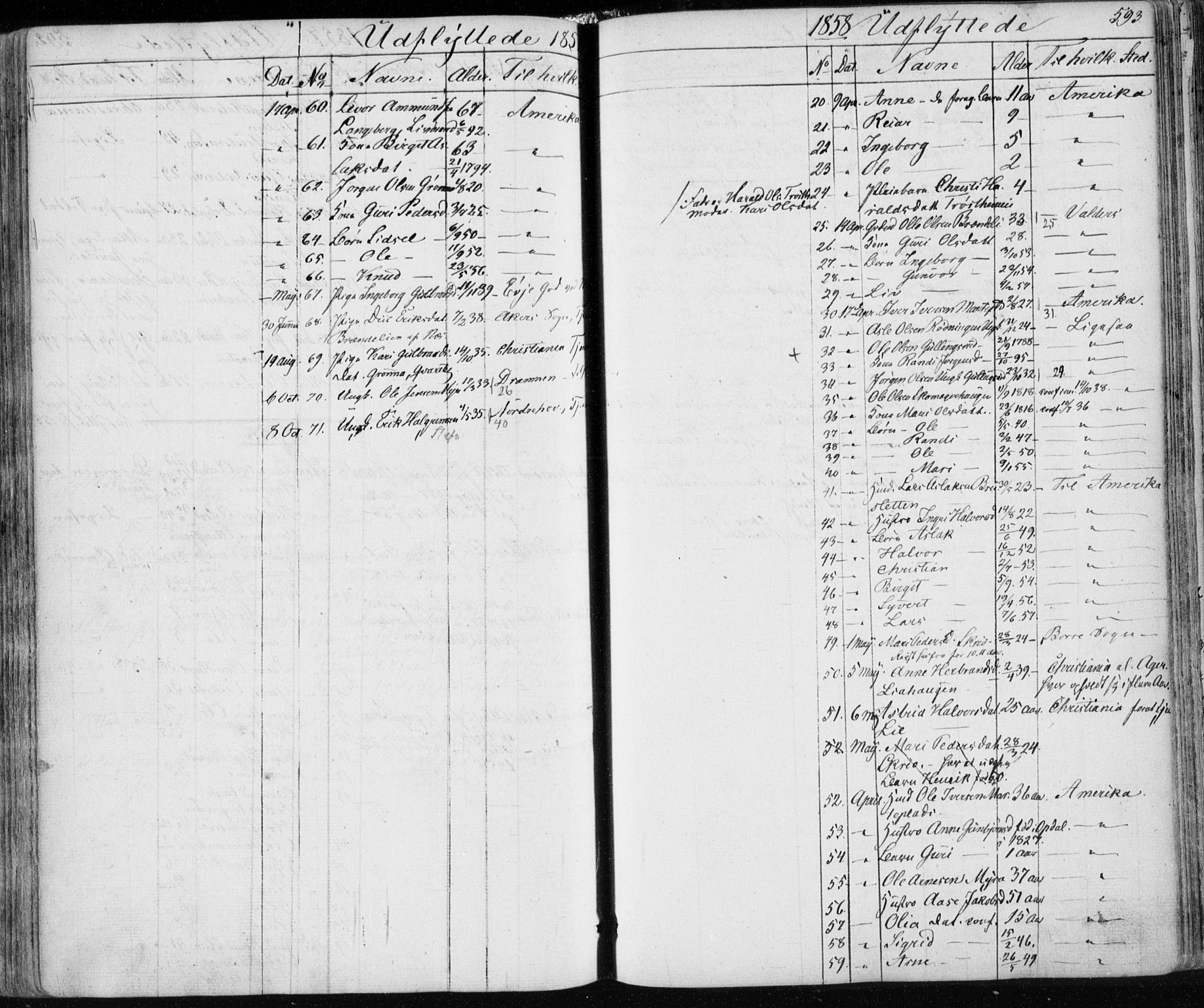 Nes kirkebøker, SAKO/A-236/F/Fa/L0009: Parish register (official) no. 9, 1834-1863, p. 593