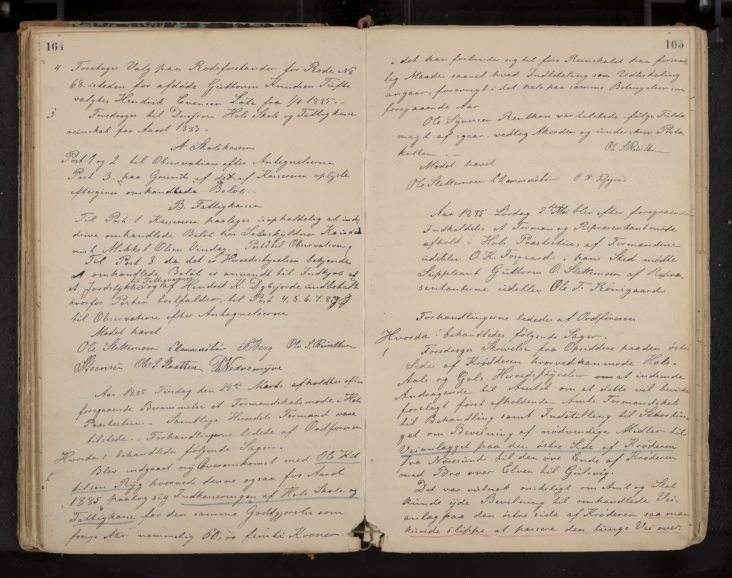 Hol formannskap og sentraladministrasjon, IKAK/0620021-1/A/L0001: Møtebok, 1877-1893, p. 164-165