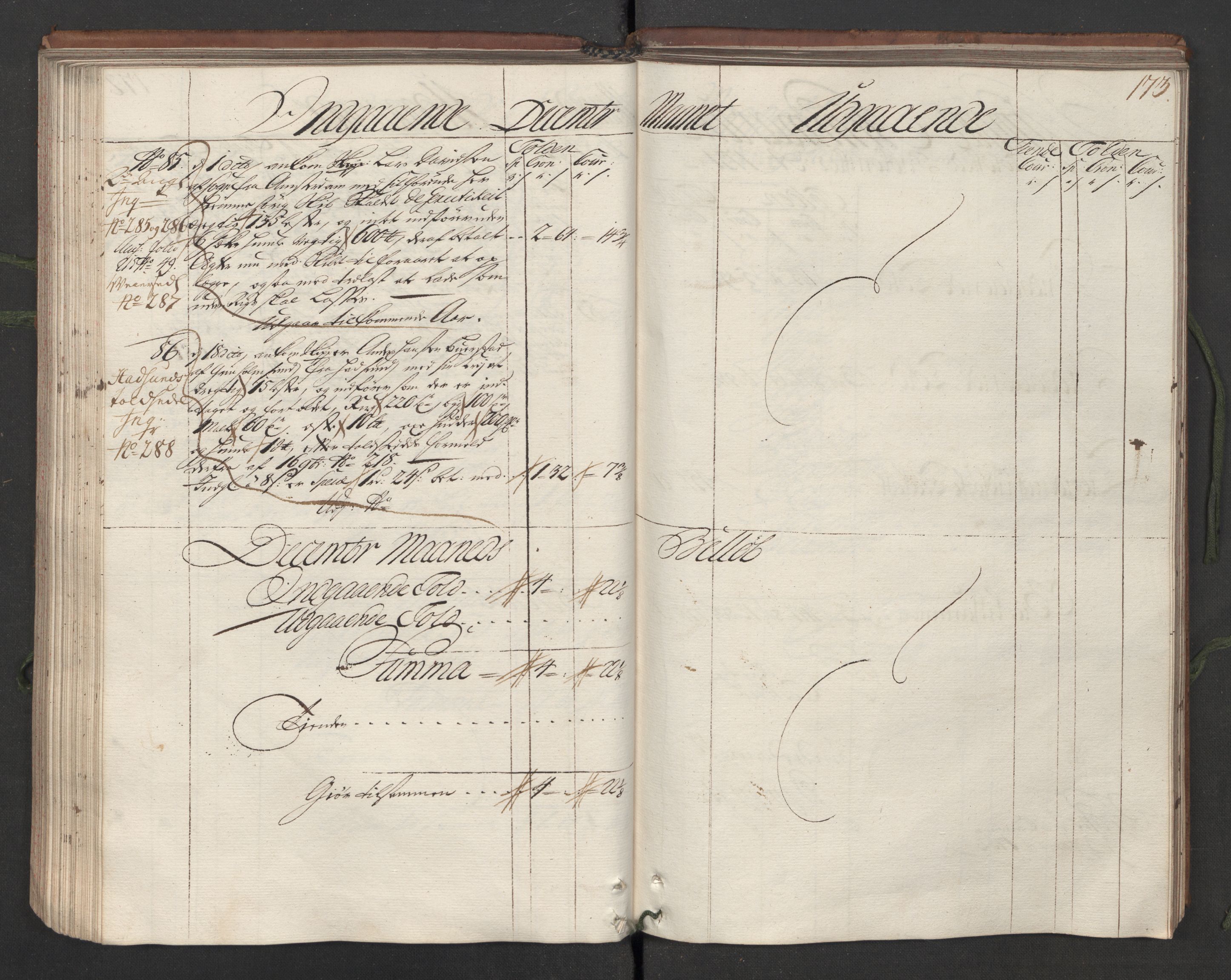 Generaltollkammeret, tollregnskaper, RA/EA-5490/R05/L0012/0001: Tollregnskaper Moss, Son, Krokstad / Hovedtollbok, 1731, p. 172b-173a